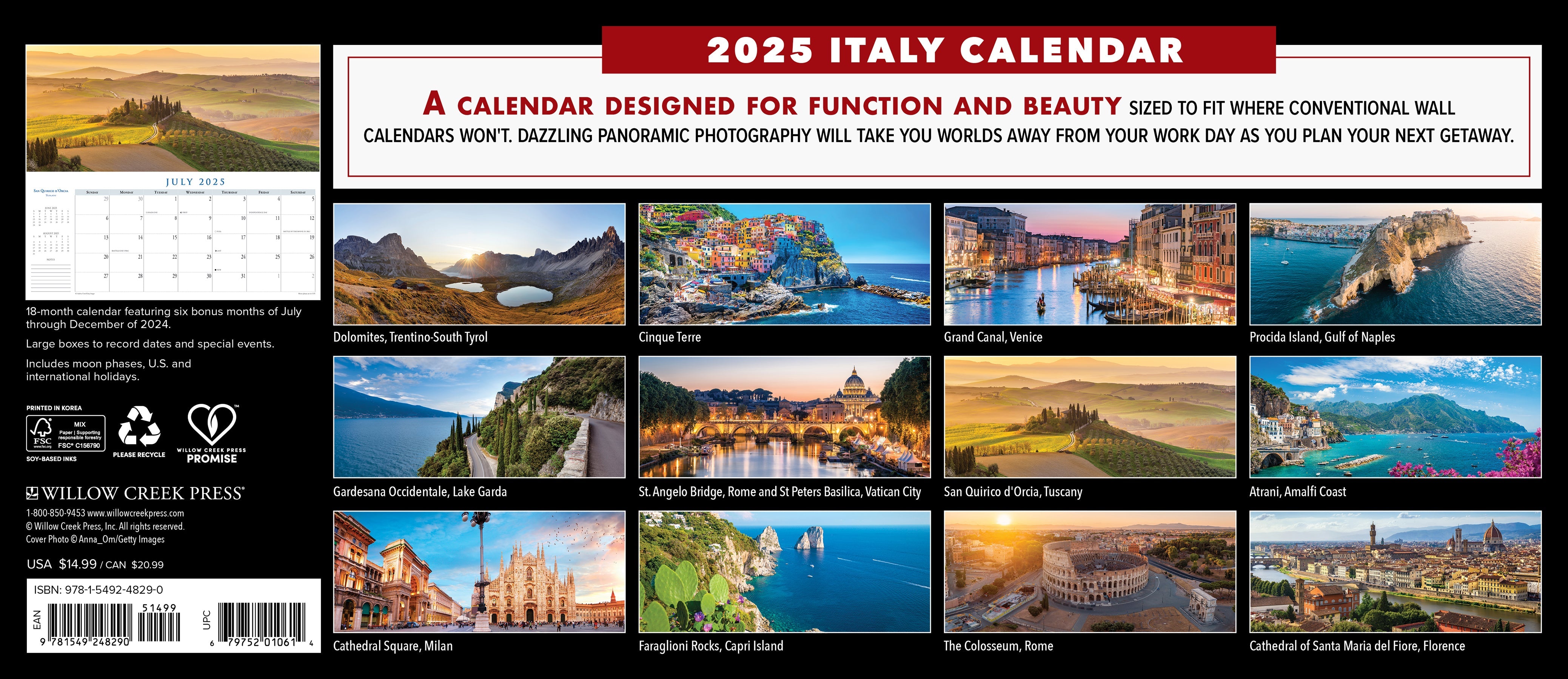 2025 Italy Panoramic - Deluxe Wall Calendar (US Only)