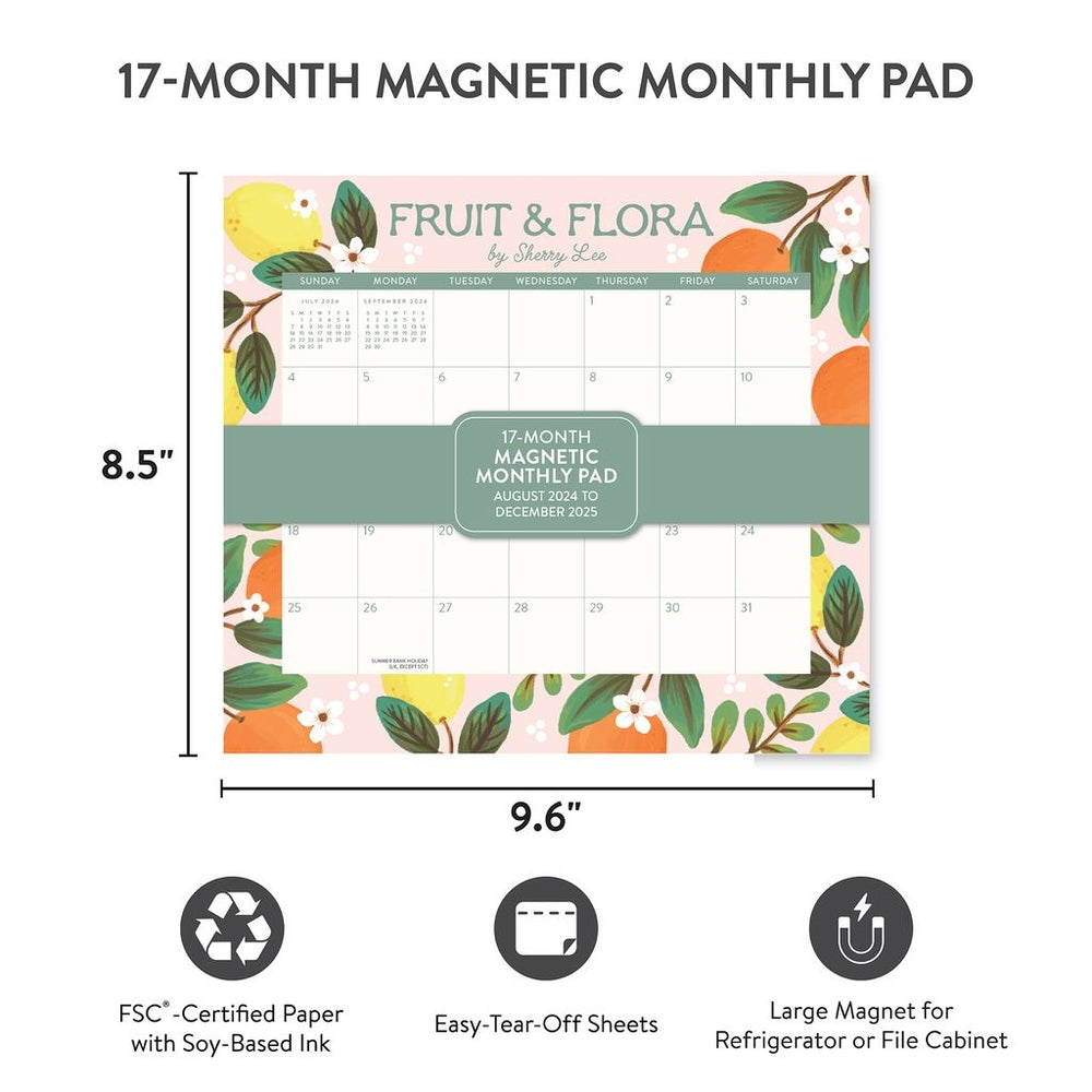 2025 Fruit & Flora - Monthly Magnetic Pad Calendar