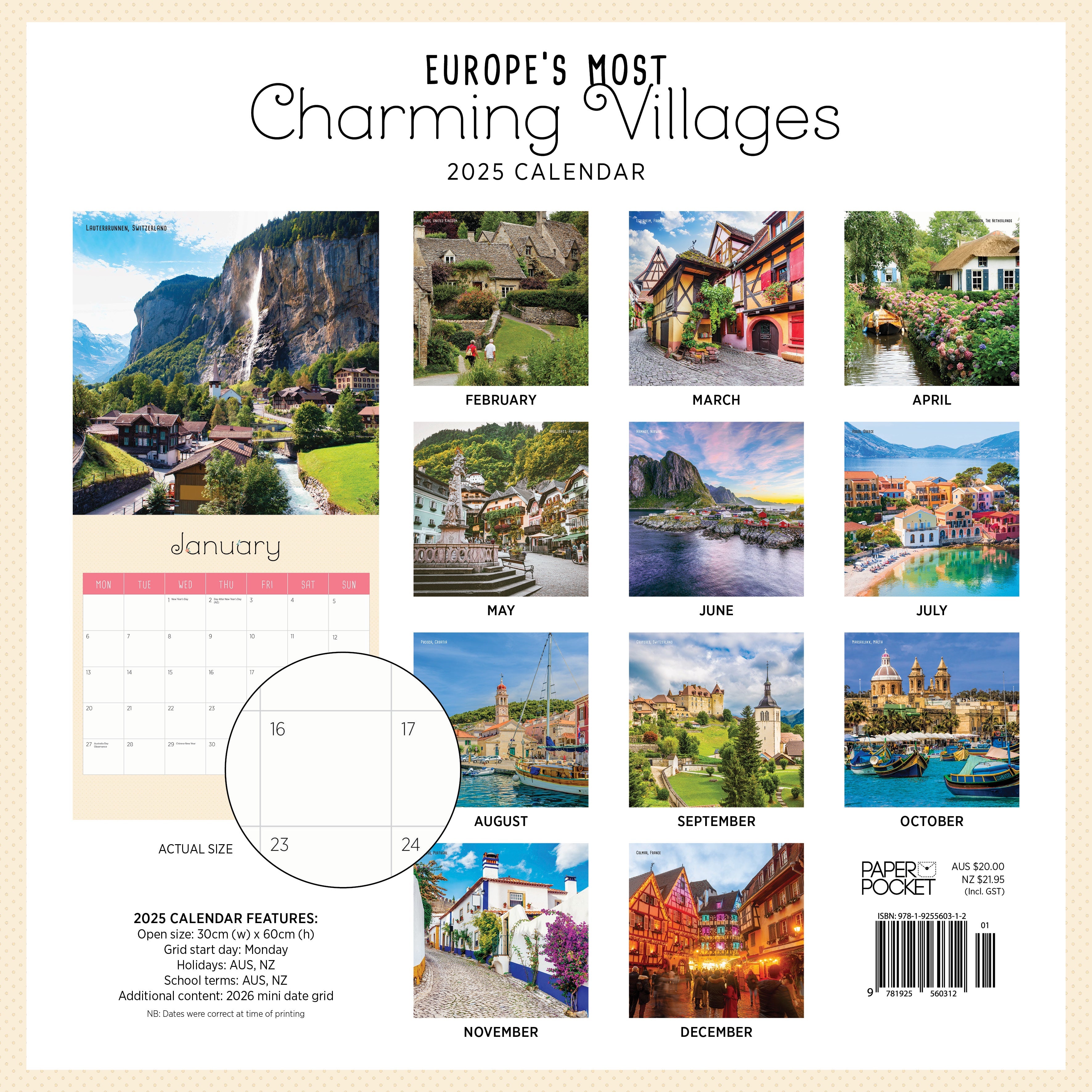 2025 Europe's Most Charming Villages - Square Wall Calendar