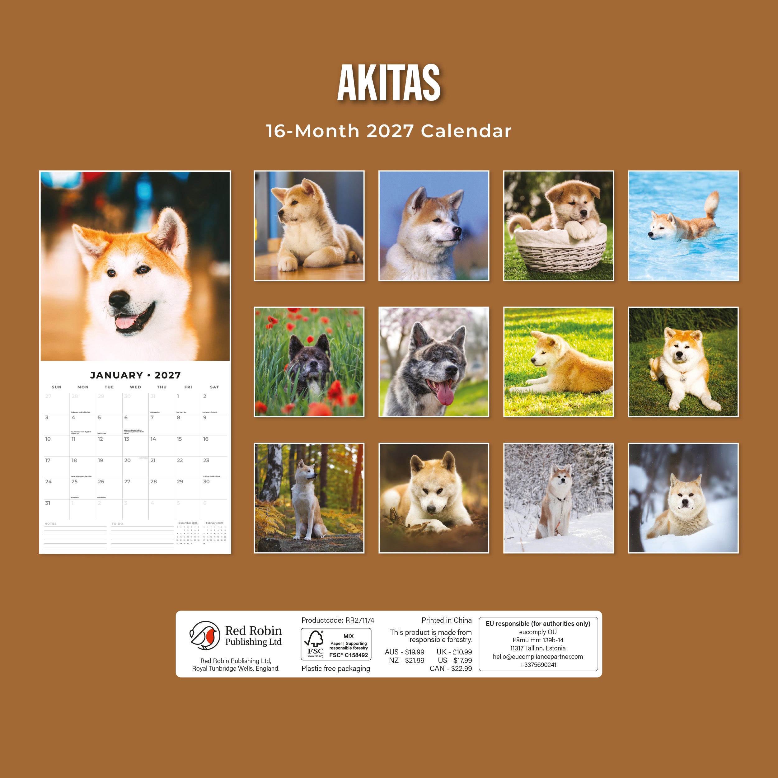 2027 Akitas - Square Wall Calendar
