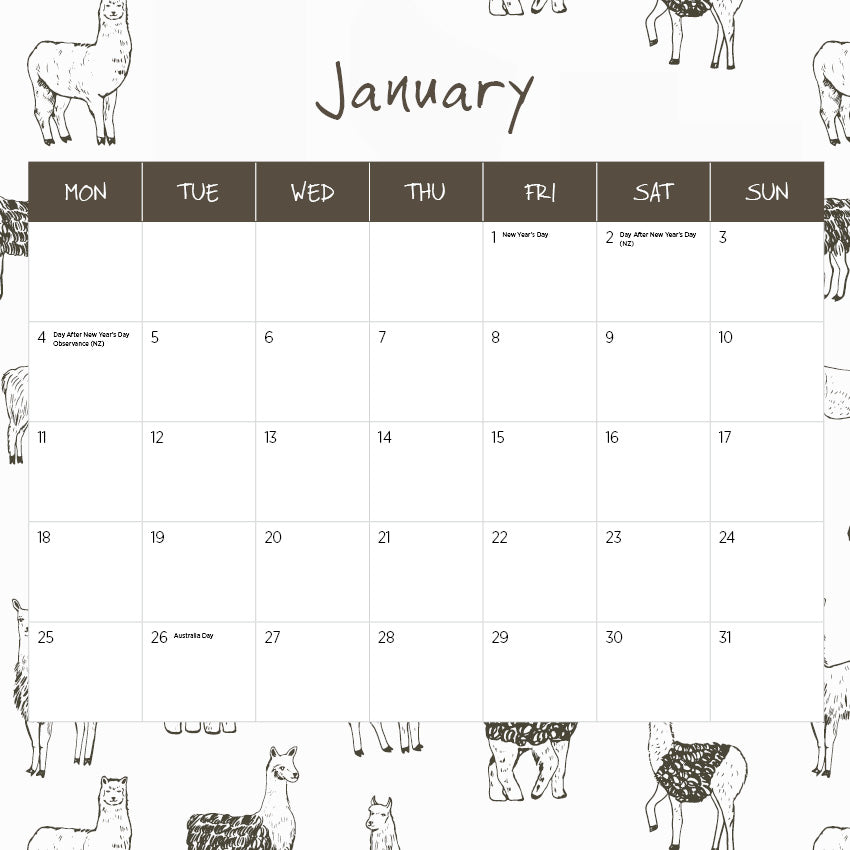 2027 Alpacas - Square Wall Calendar