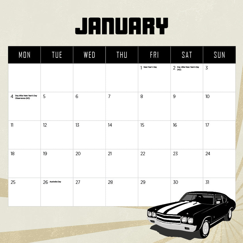 2027 American Muscle Cars - Square Wall Calendar
