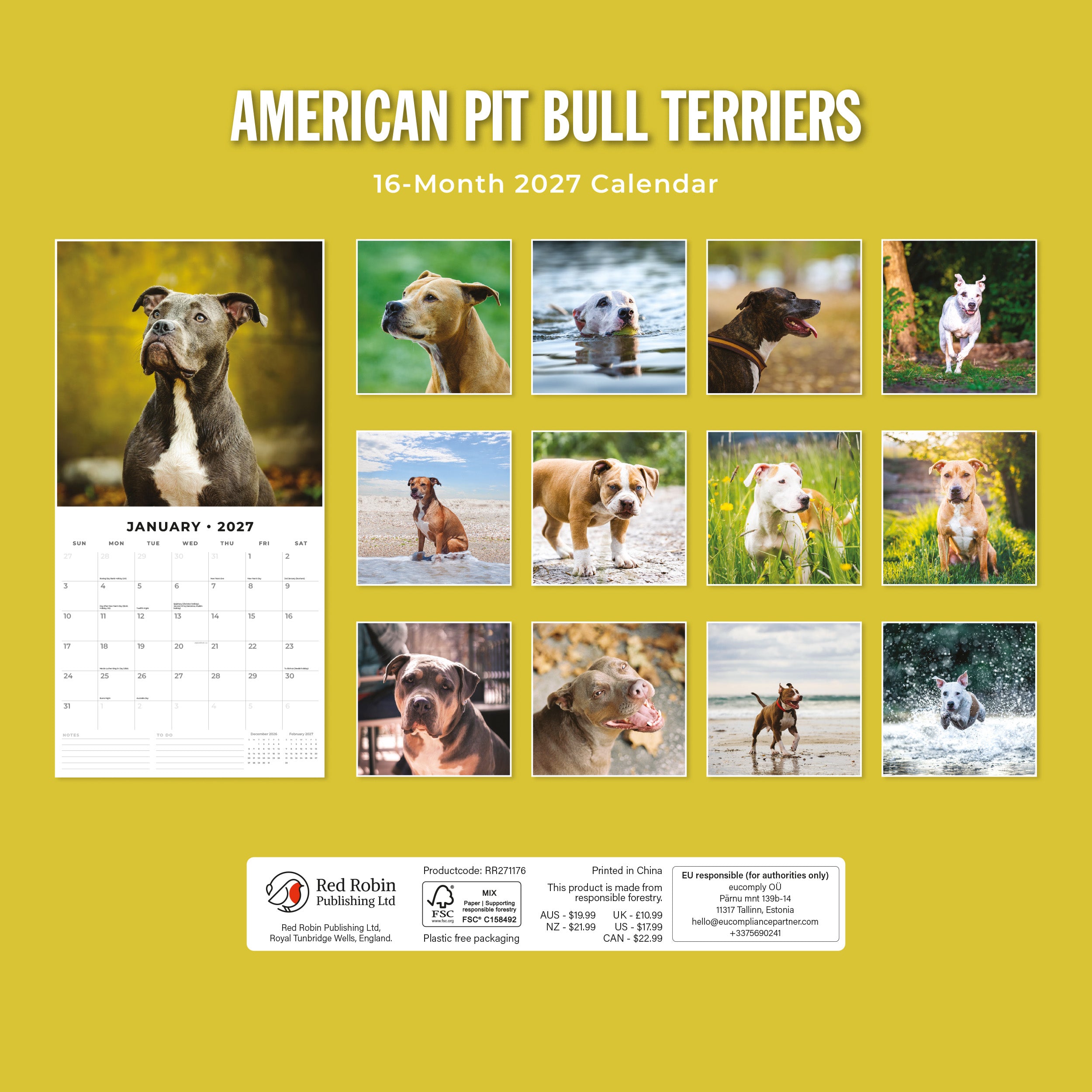 2027 American Pit Bull Terriers - Square Wall Calendar