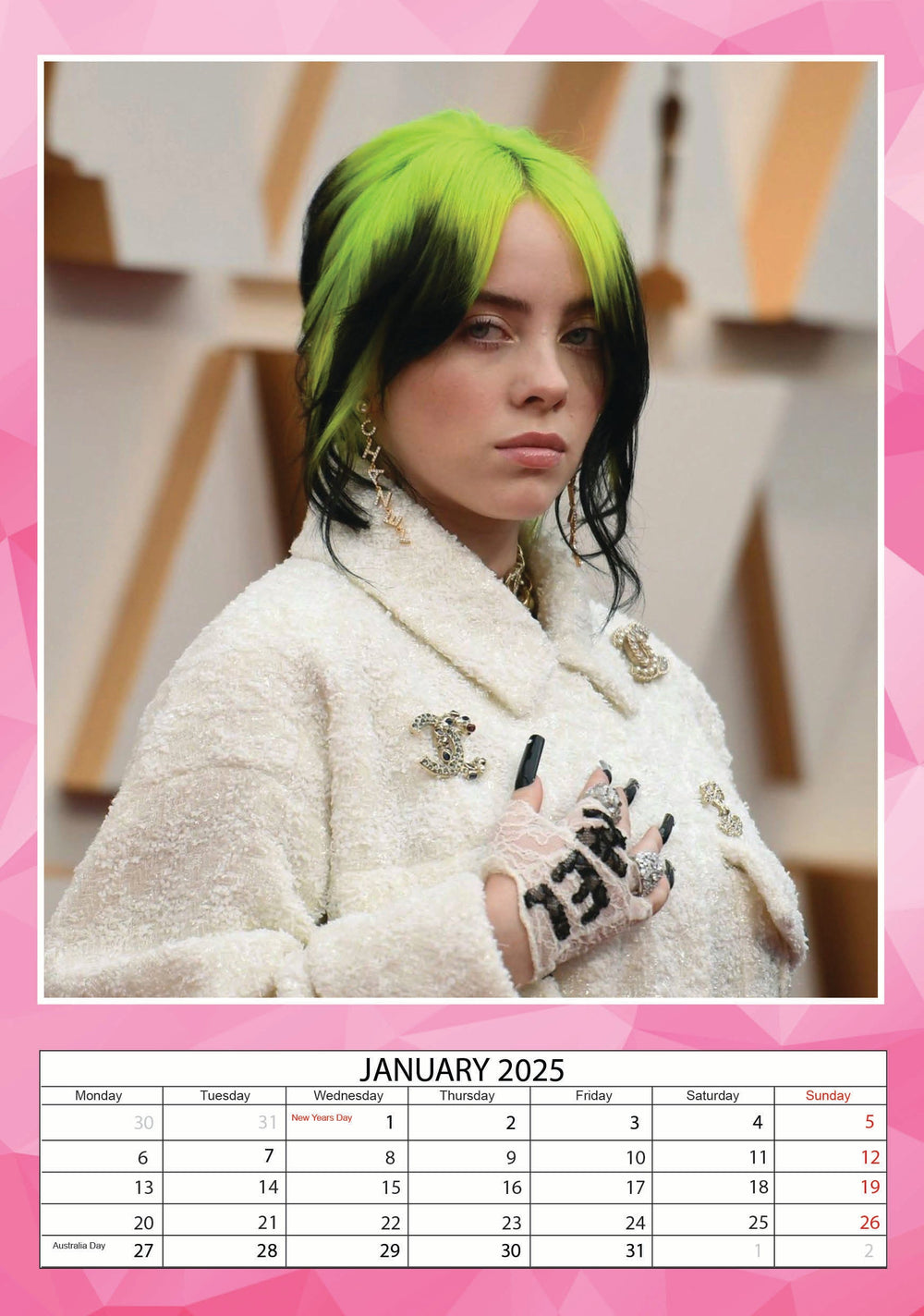 2025 Billie Eilish A3 Wall Calendar