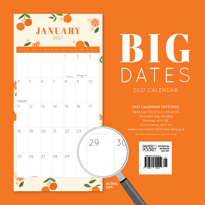 2027 Big Dates-Easy-To-See - Square Wall Calendar
