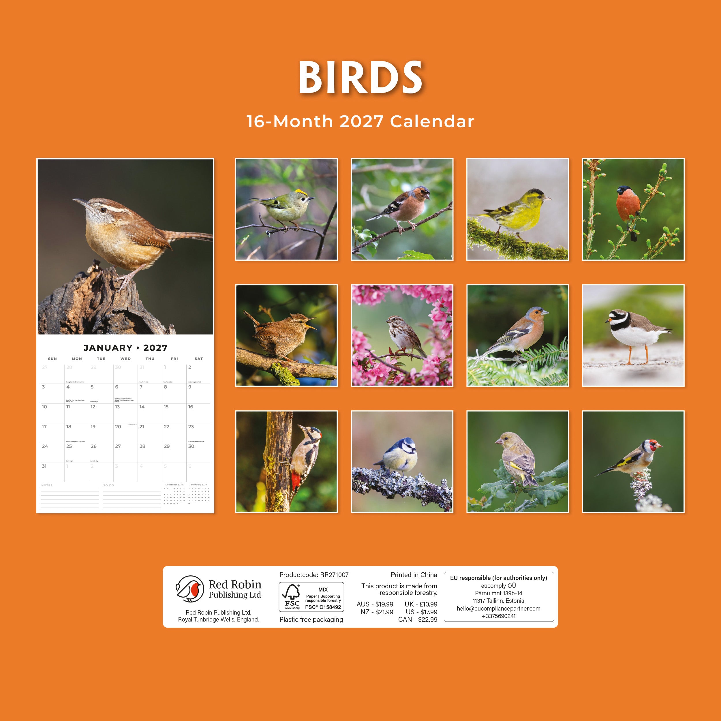2027 Birds - Square Wall Calendar
