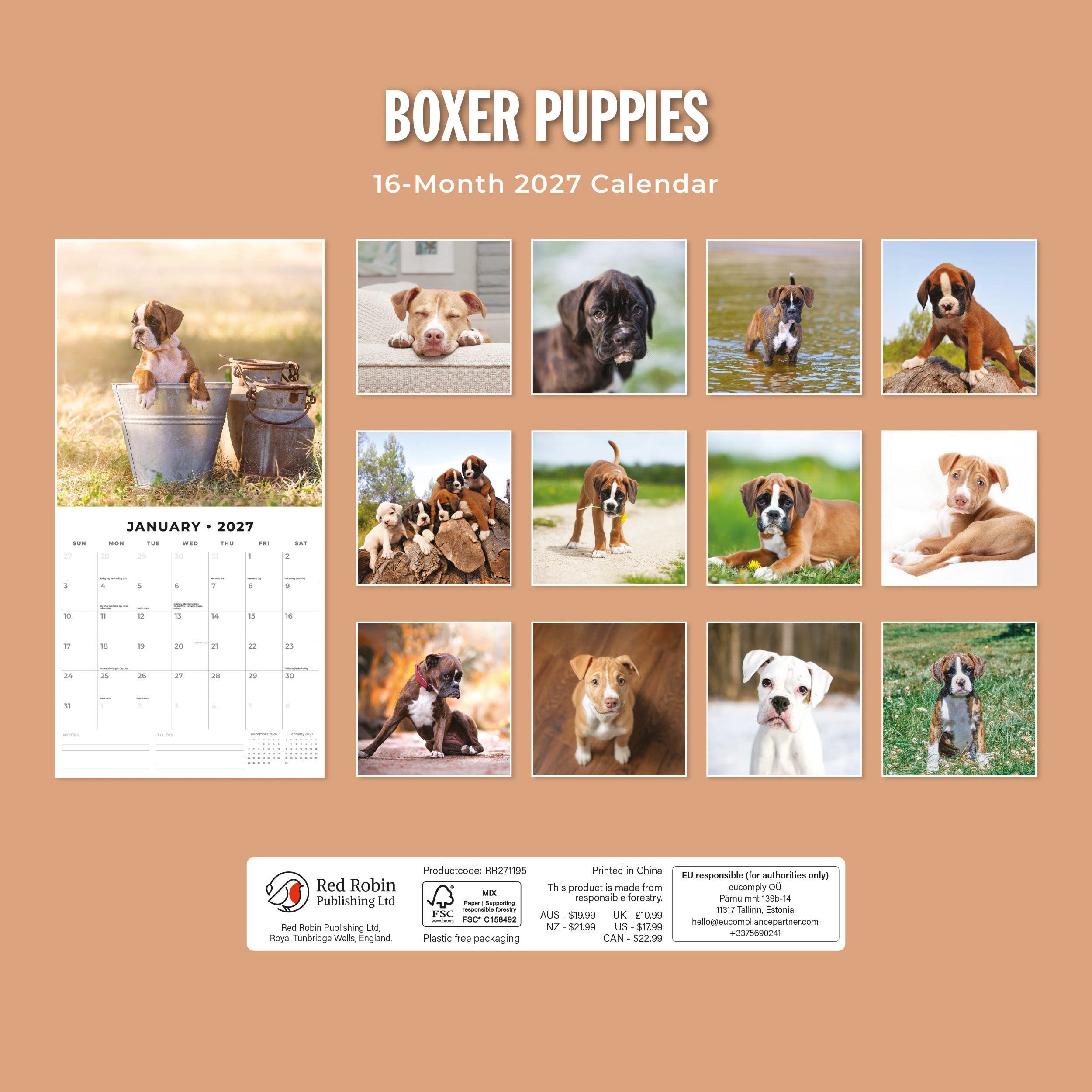 2027 Boxer Puppies - Square Wall Calendar