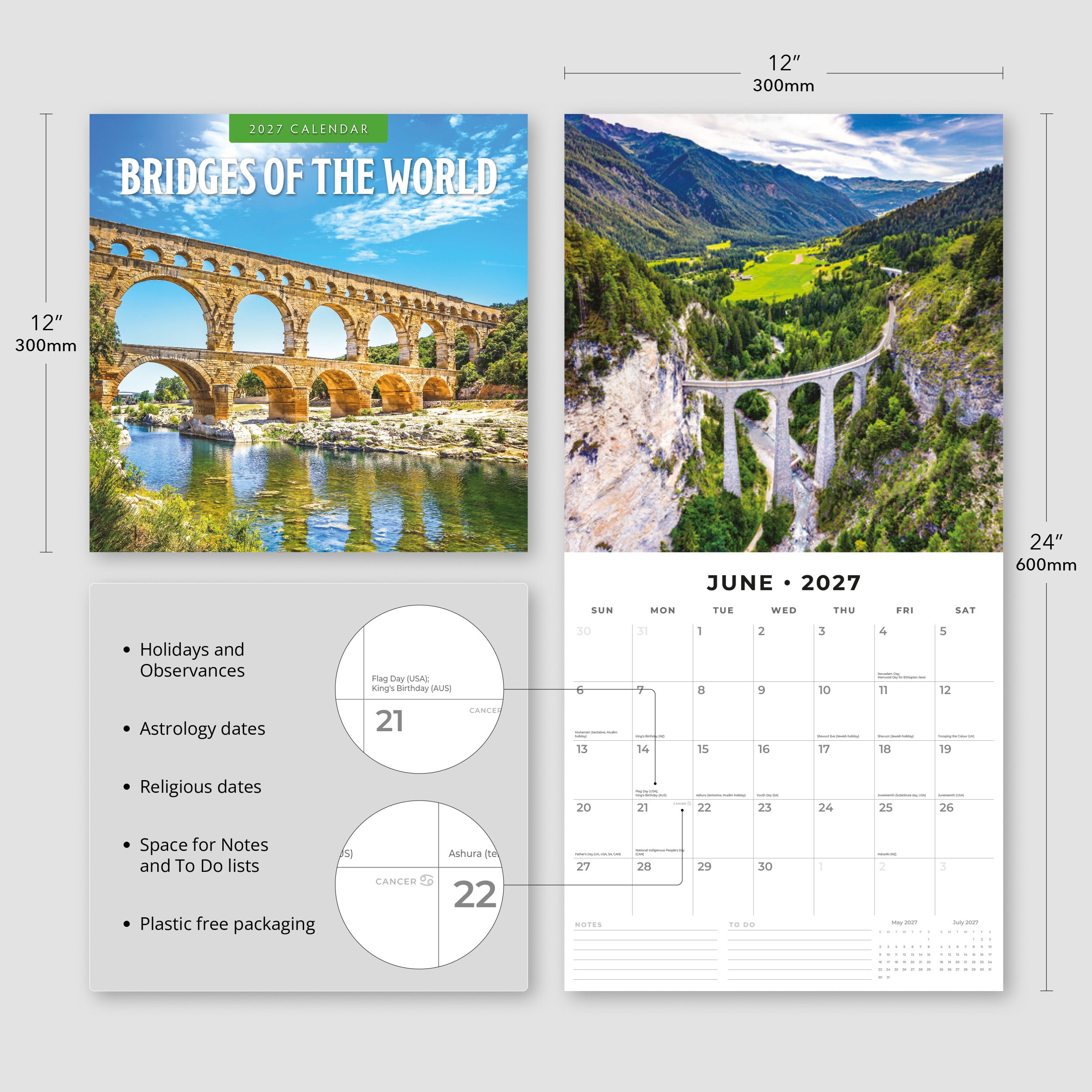 2027 Bridges of the World - Square Wall Calendar