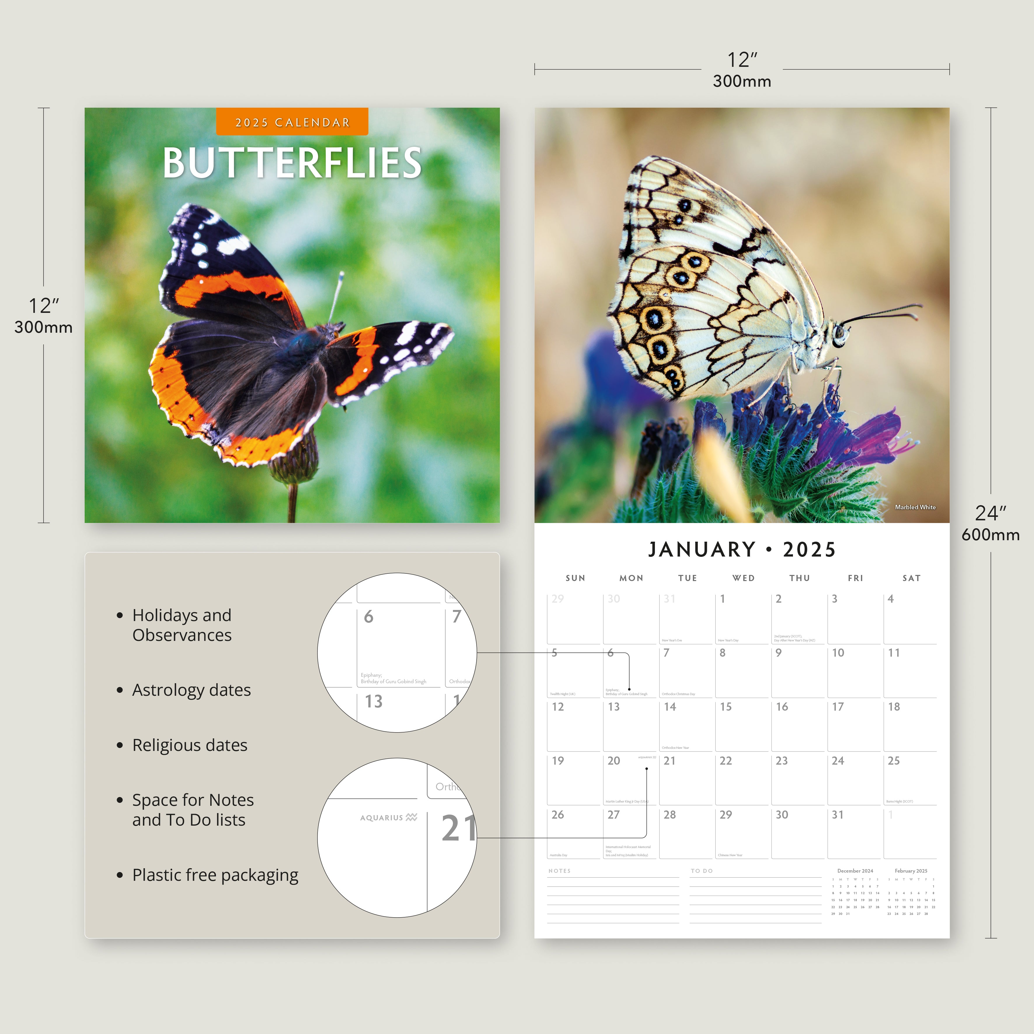 2025 Butterflies - Square Wall Calendar