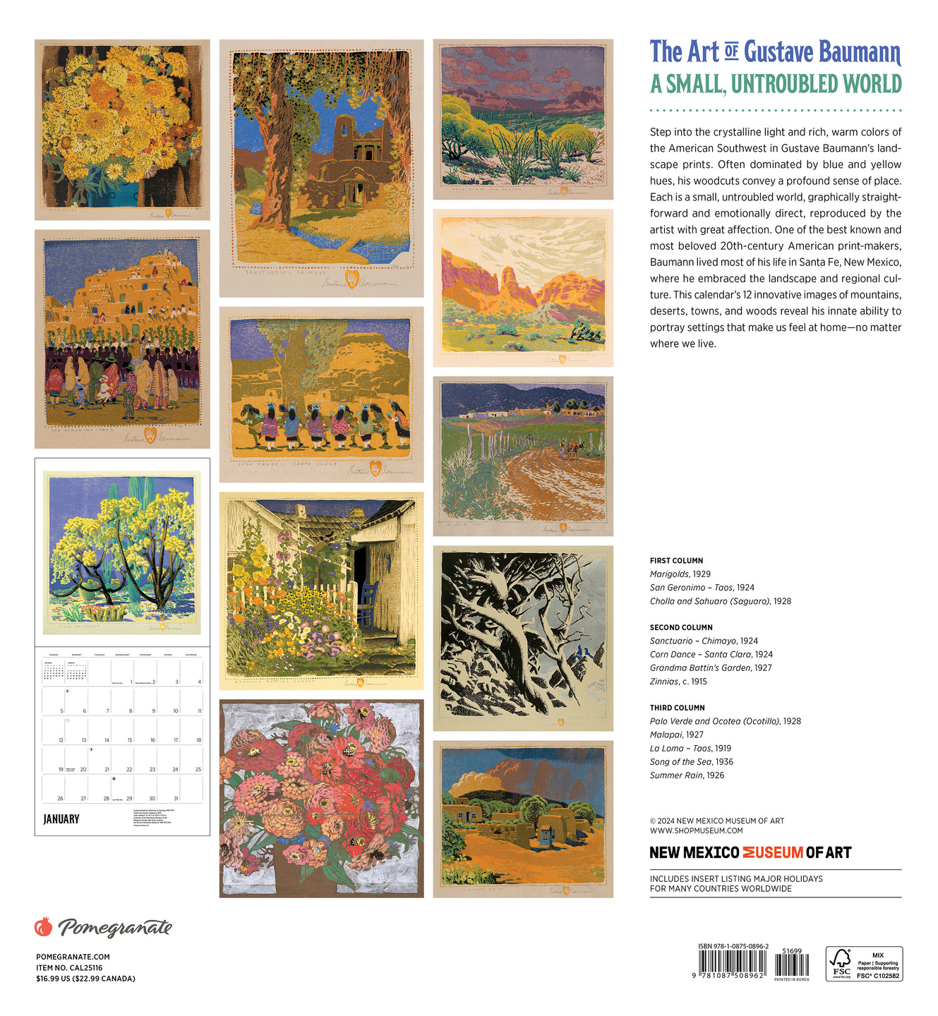 2025 A Small, Untroubled World: The Art Of Gustave Baumann - Square Wall Calendar