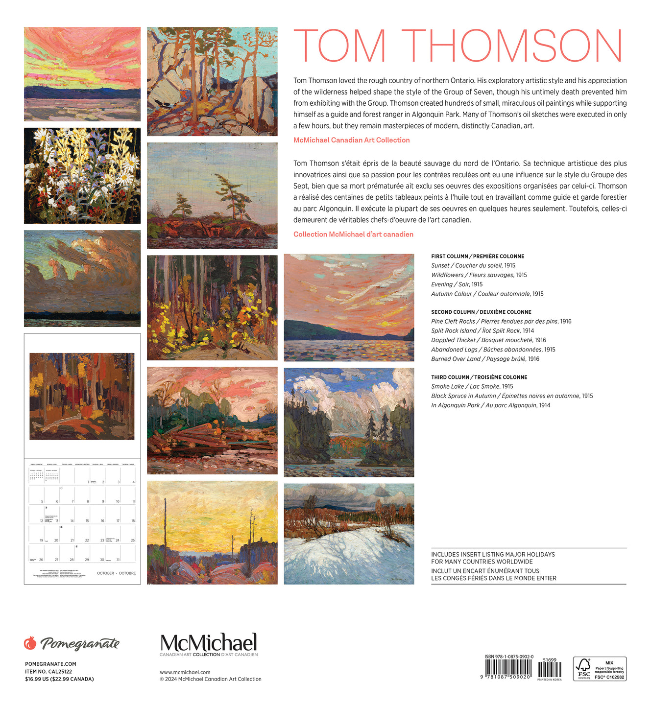 2025 Tom Thomson - Square Wall Calendar