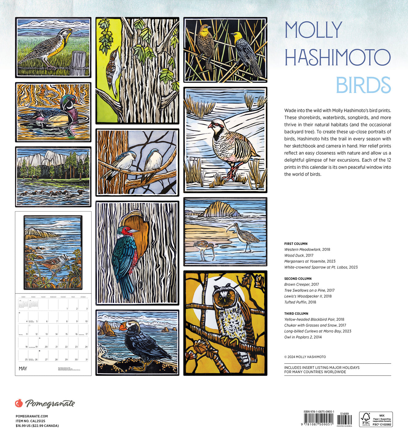 2025 Molly Hashimoto: Birds - Square Wall Calendar