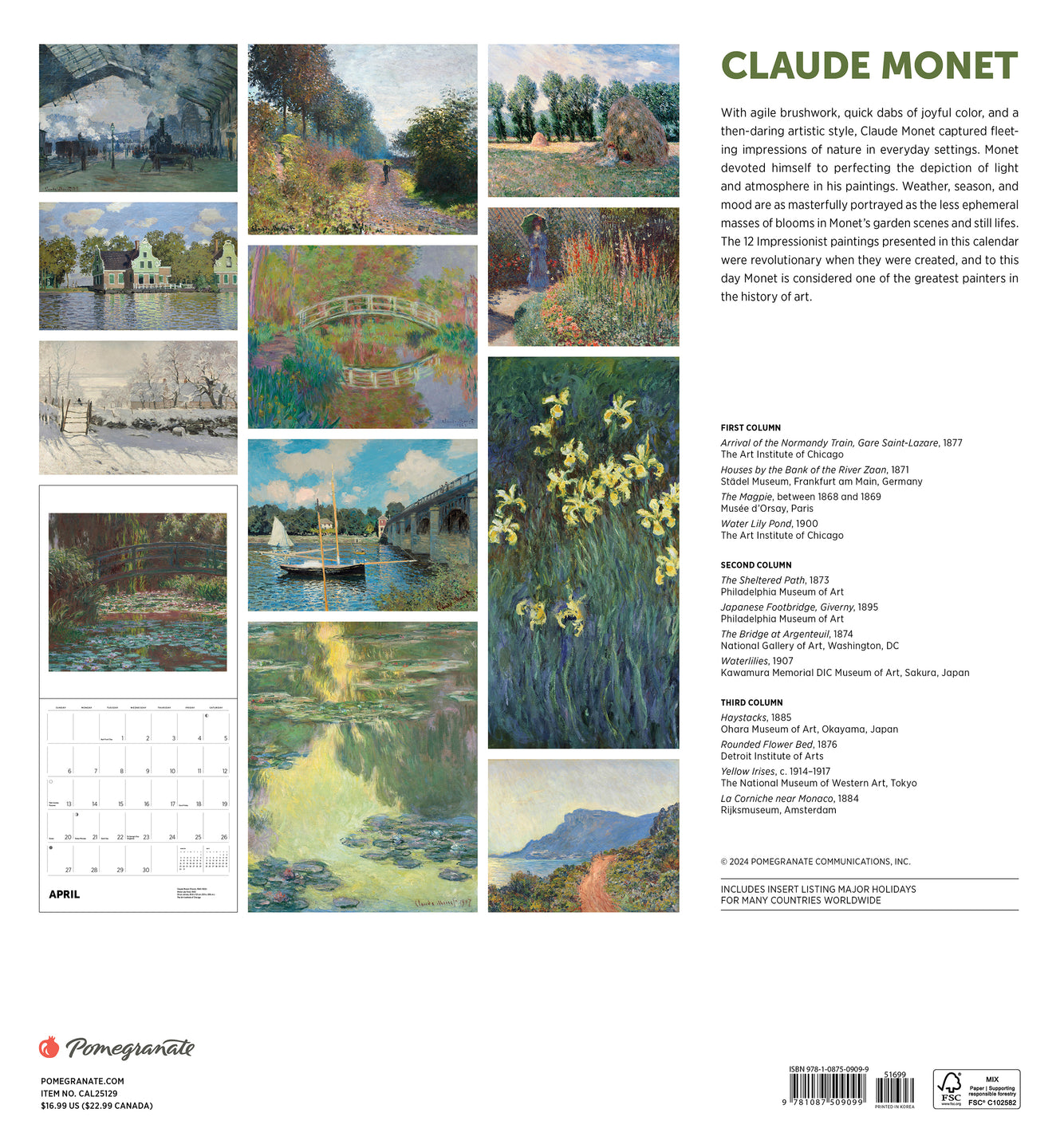 2025 Claude Monet - Square Wall Calendar