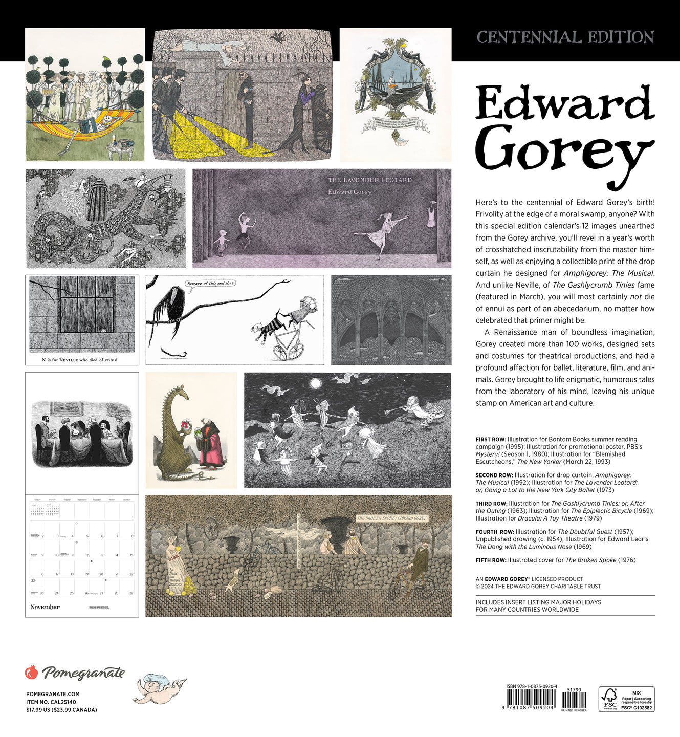 2025 Edward Gorey: Centennial Edition - Square Wall Calendar