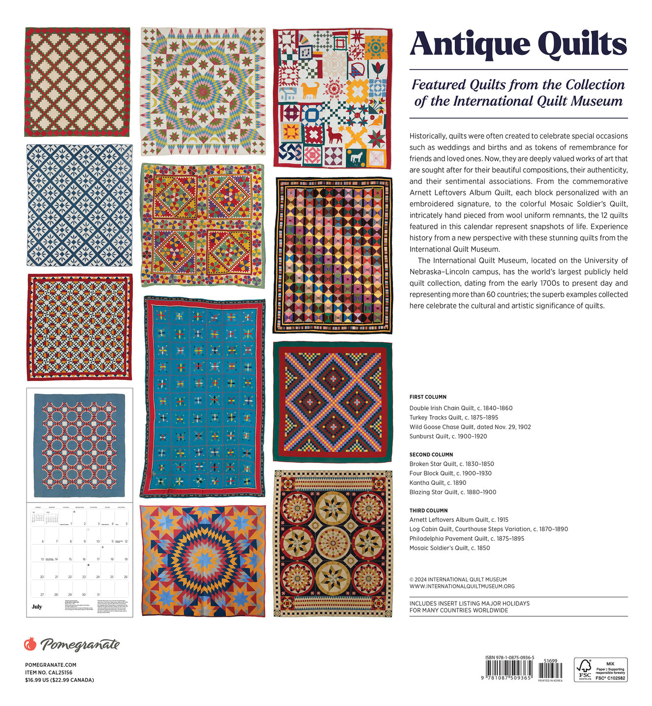 2025 Antique Quilts - Square Wall Calendar