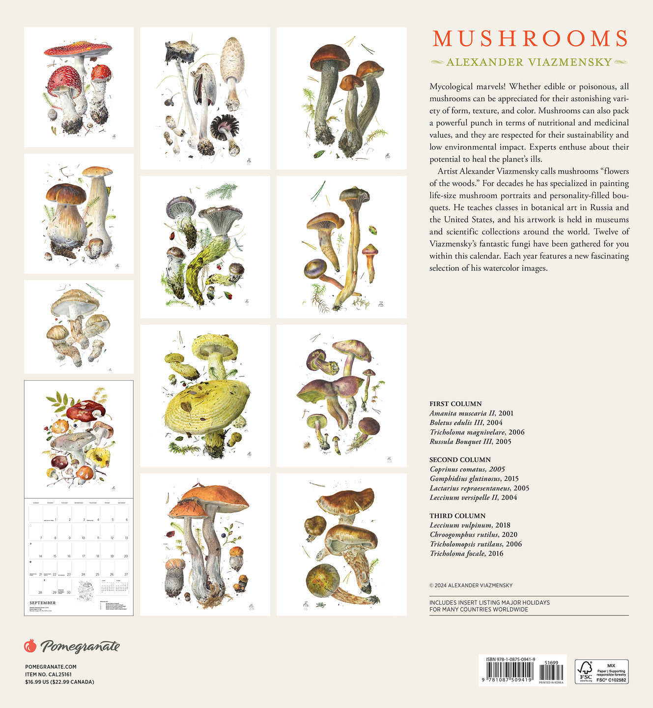 2025 Mushrooms: Alexander Viazmensky - Square Wall Calendar