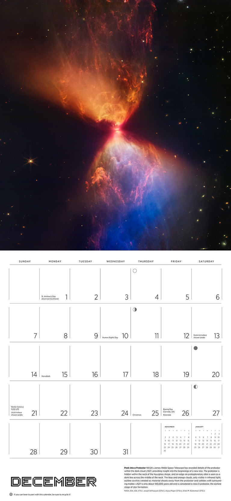 2025 Space: Views From The Hubble And James Webb Telescopes - Square Wall Calendar