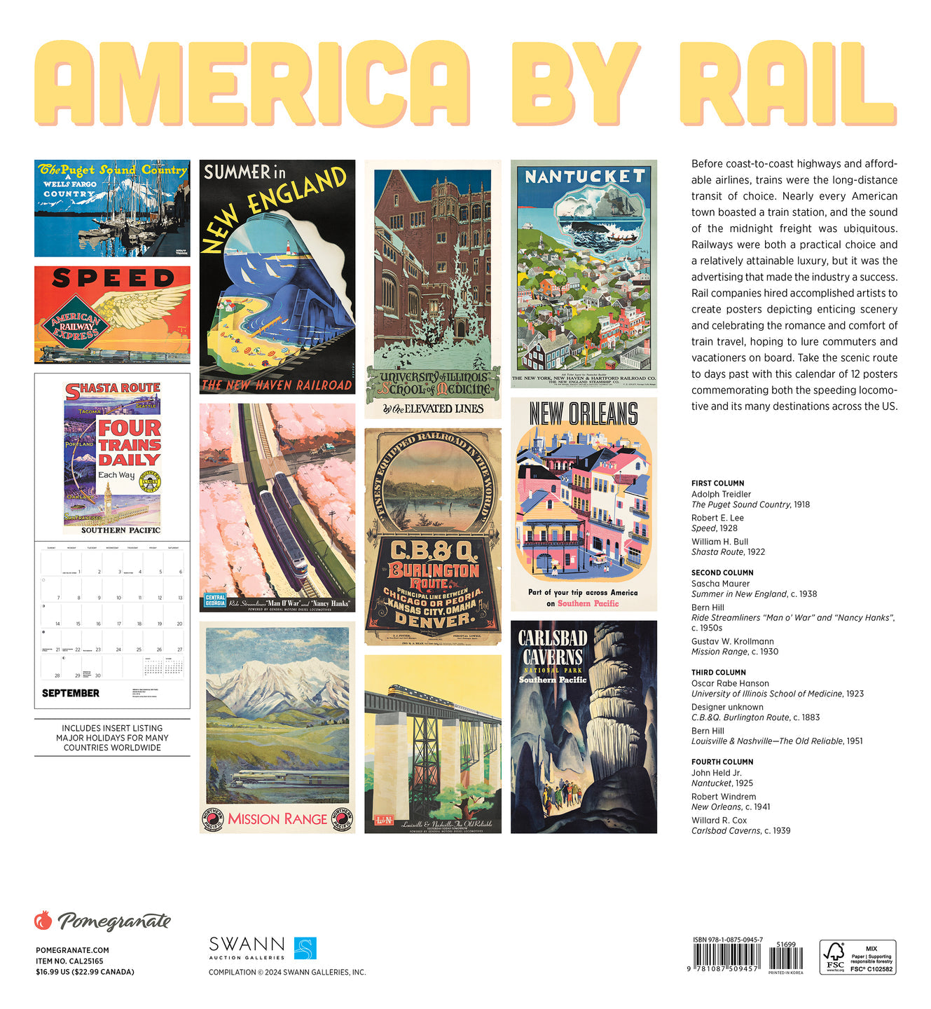 2025 America By Rail - Square Wall Calendar