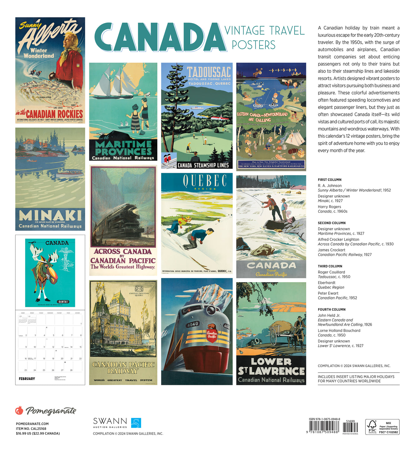 2025 Canada: Vintage Travel Posters - Square Wall Calendar