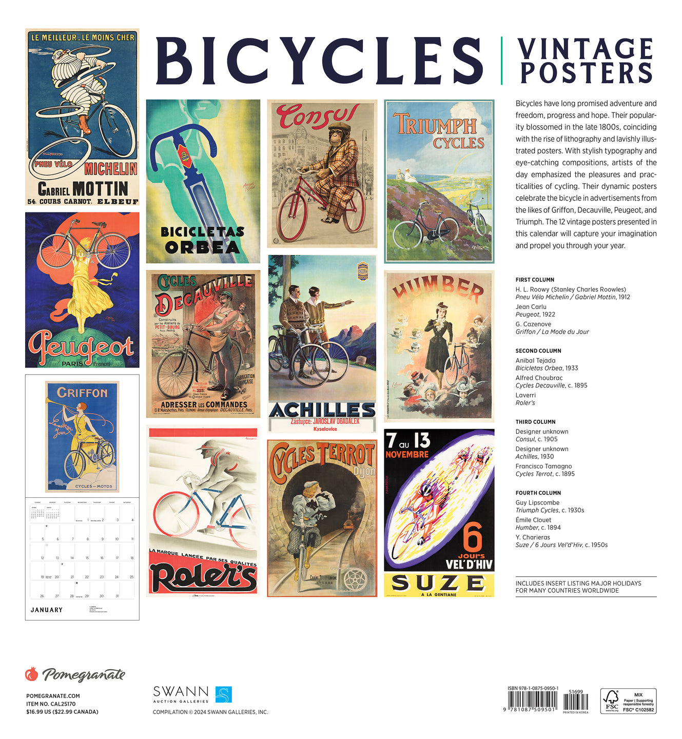 2025 Bicycles: Vintage Posters - Square Wall Calendar