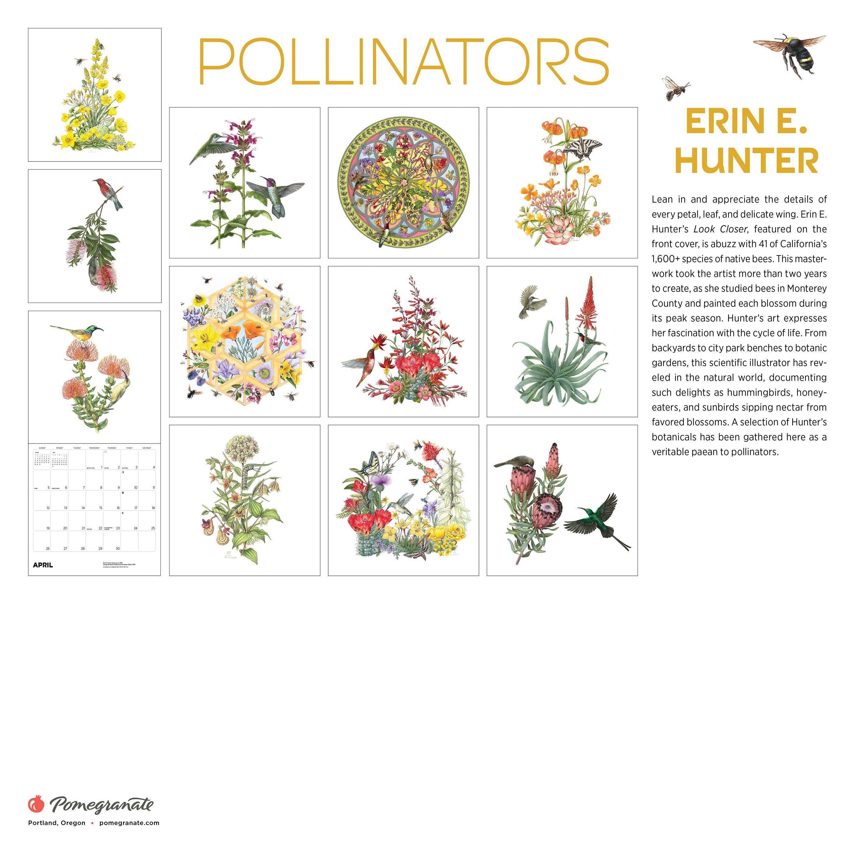 2026 Erin E. Hunter: Pollinators - Square Wall Calendar