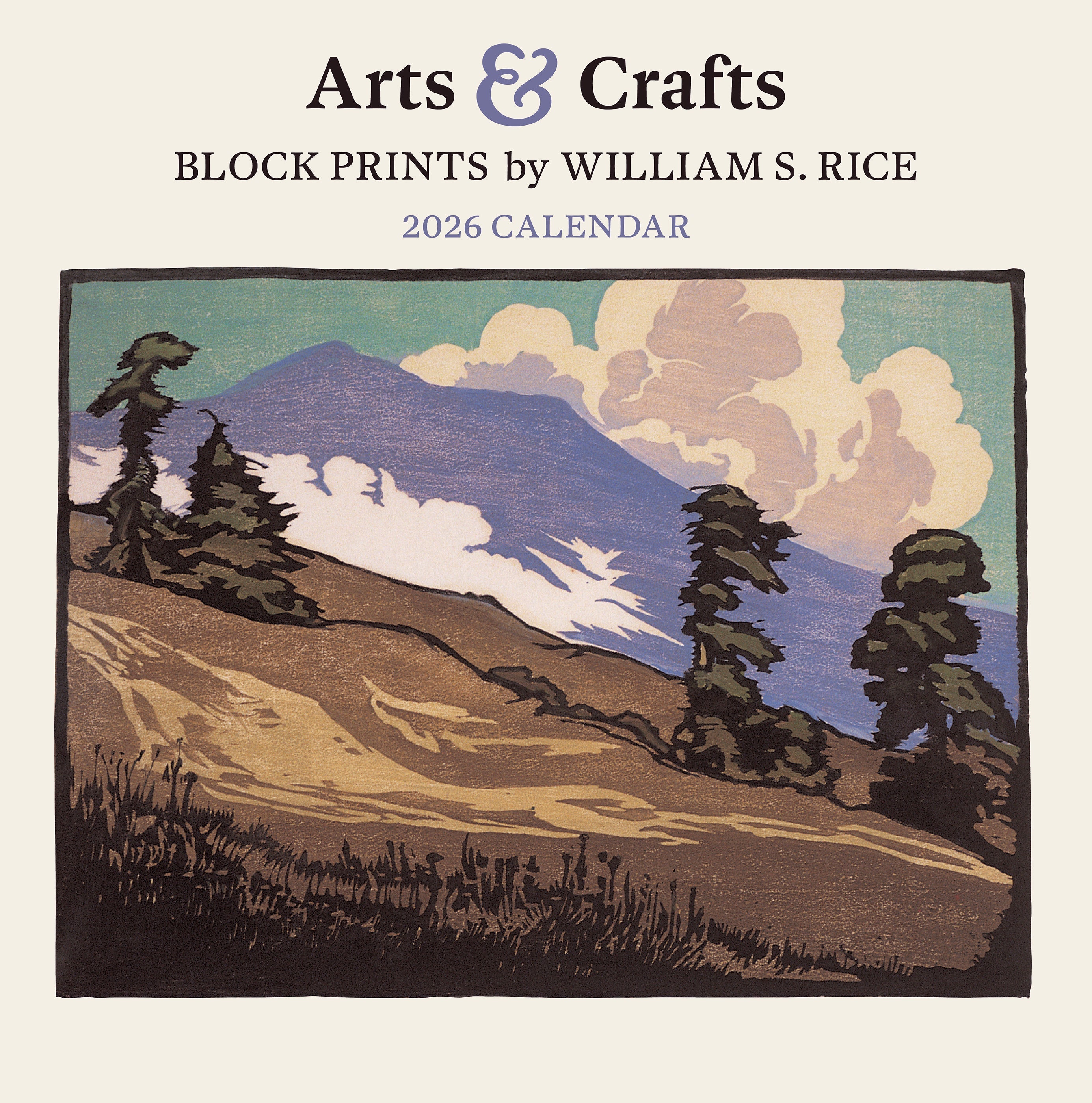 2026 Arts & Crafts Block Prints by William S. Rice - Square Wall Calendar