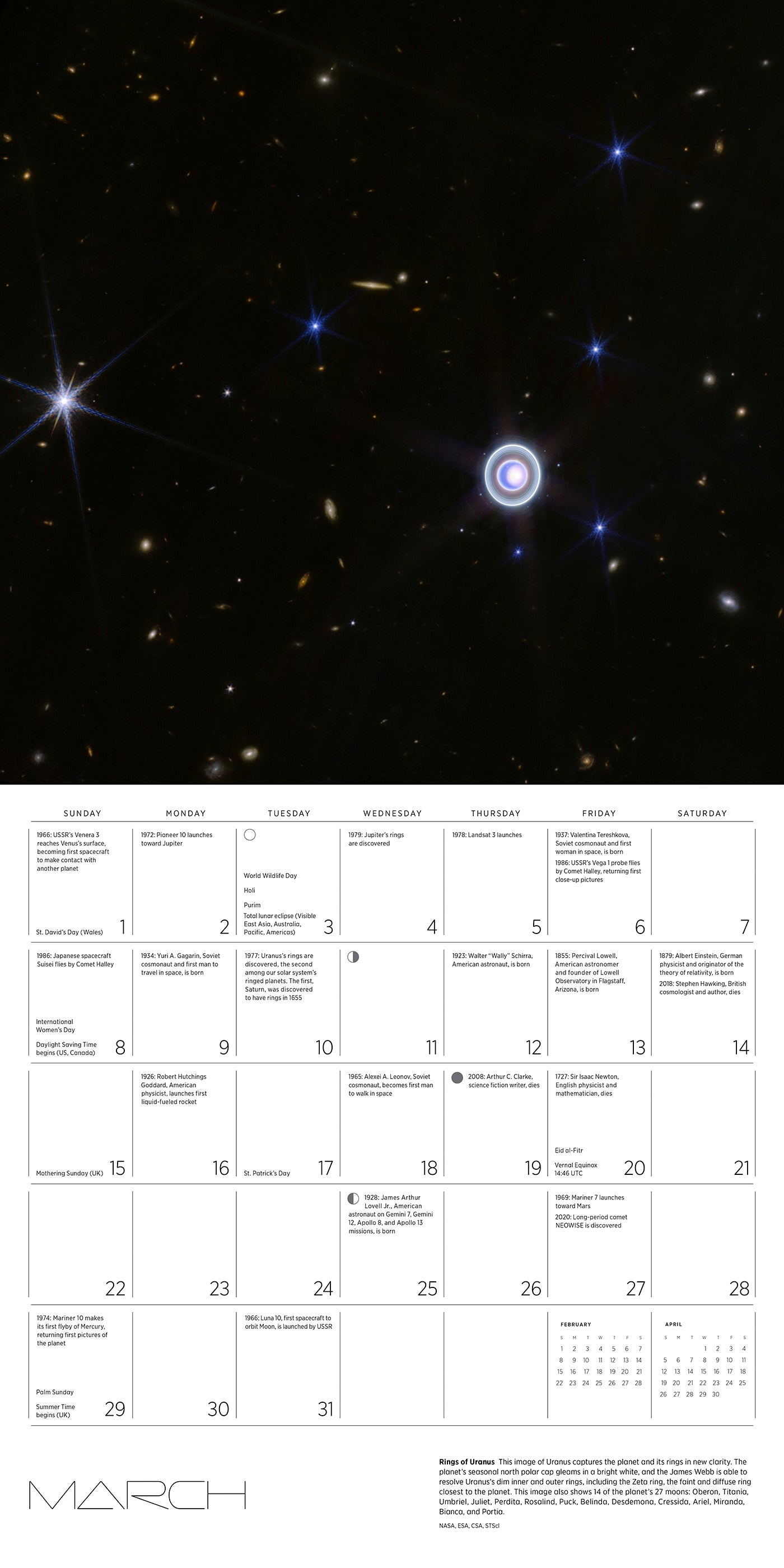 2026 Space: Views from the Hubble and James Webb Telescopes - Square Wall Calendar