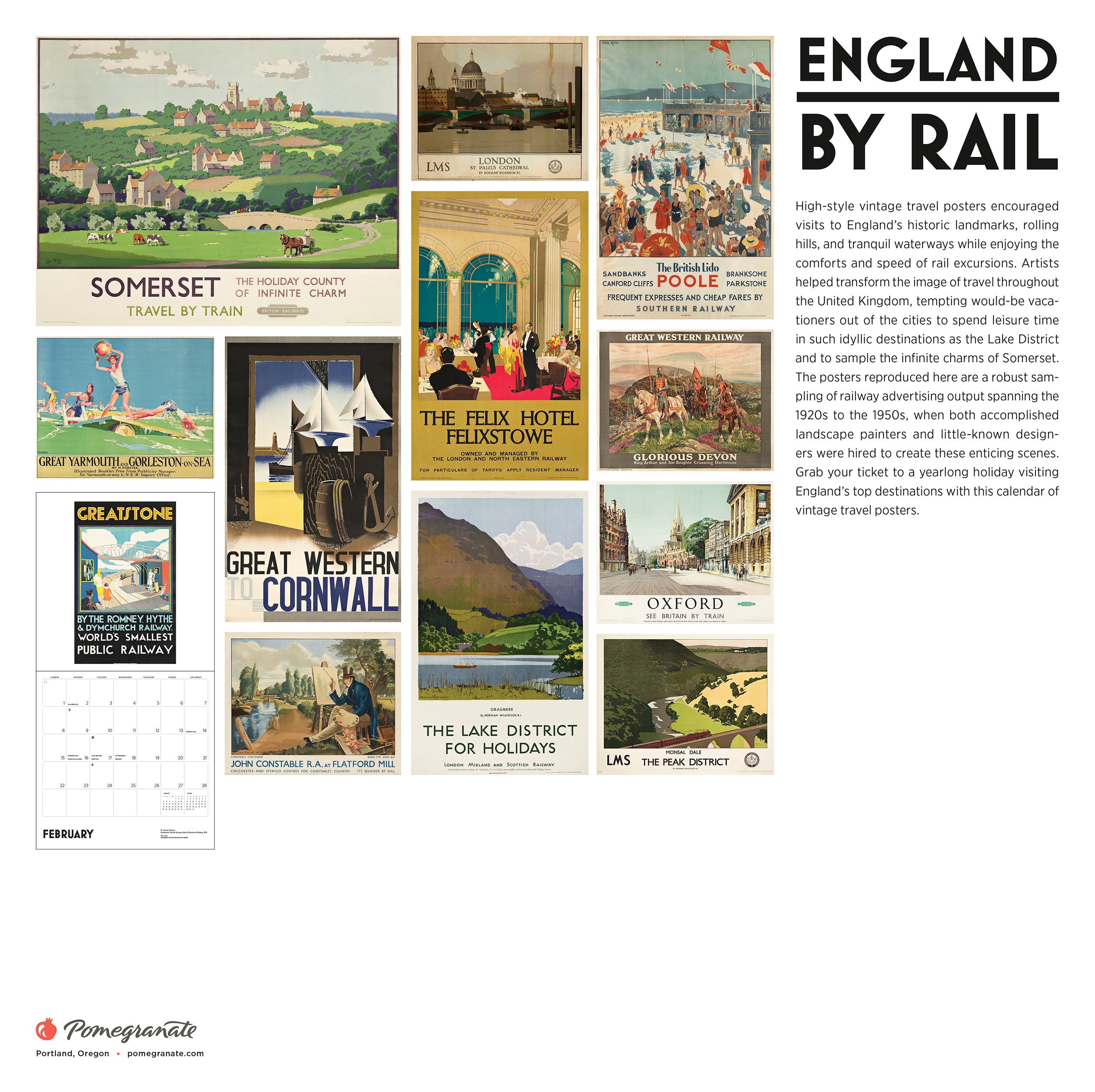 2026 England by Rail: Vintage Travel Posters - Square Wall Calendar