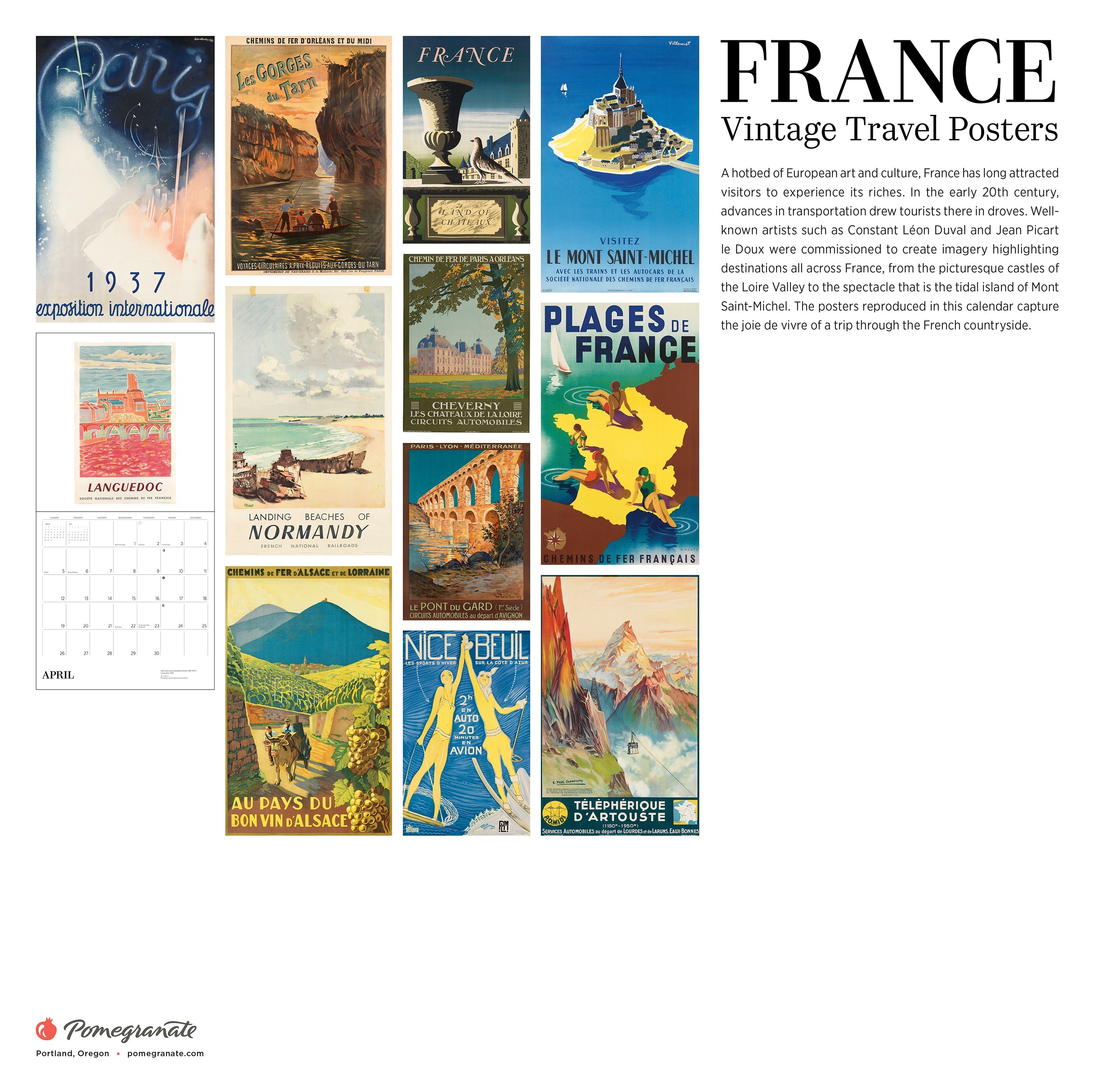 2026 France: Vintage Travel Posters - Square Wall Calendar