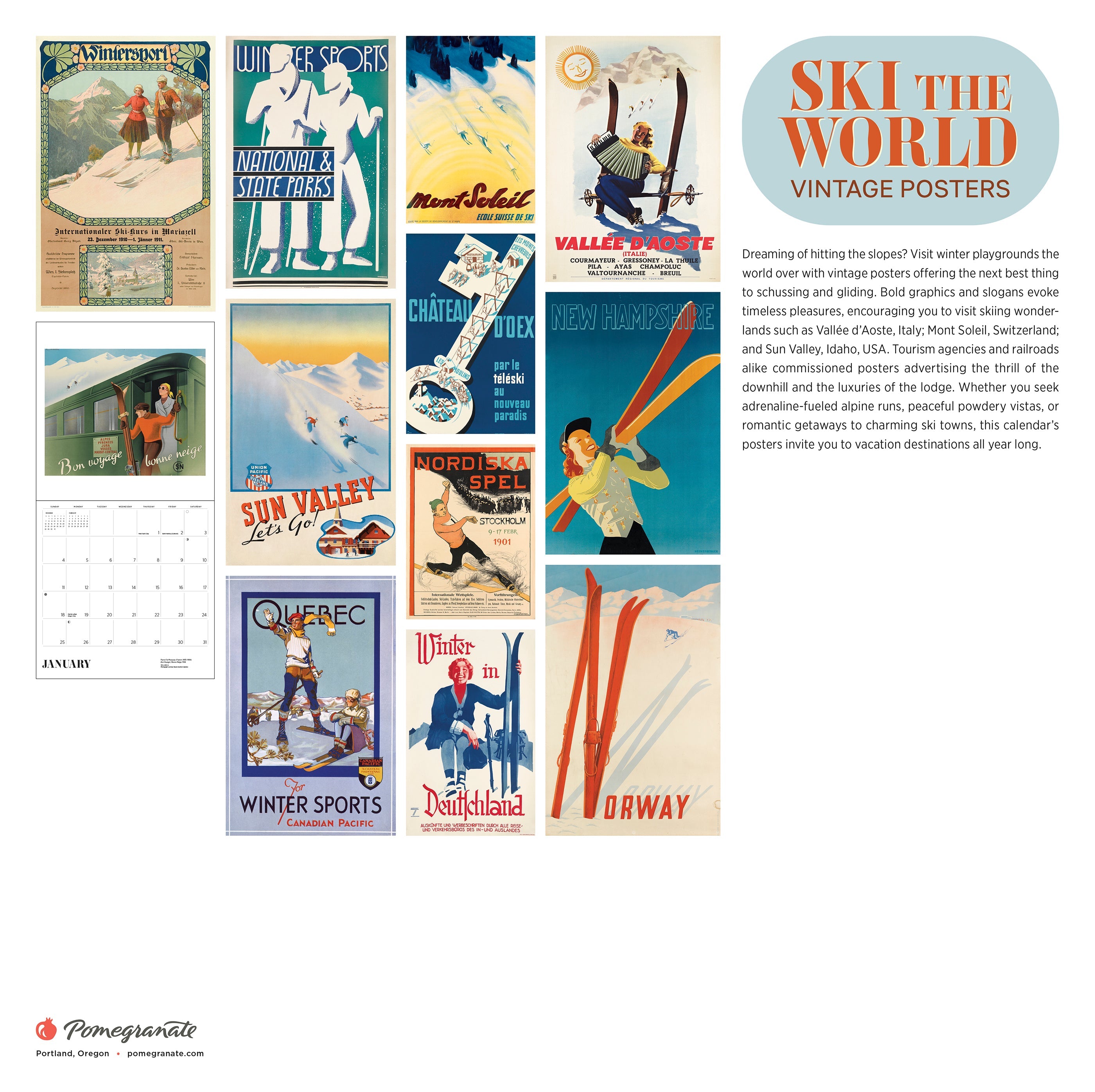 2026 Ski the World: Vintage Posters - Square Wall Calendar