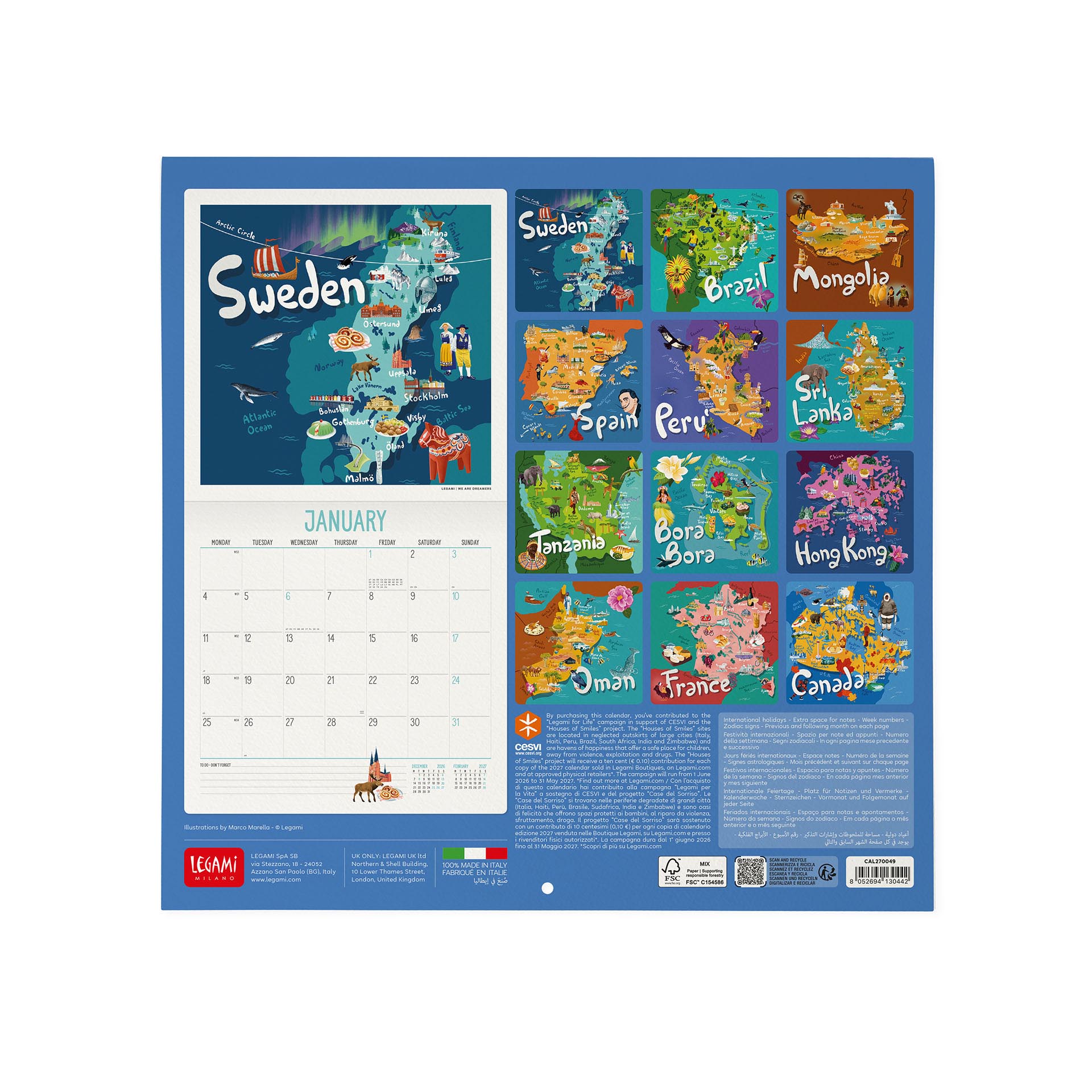2027 Let's Travel the World - Square Wall Calendar