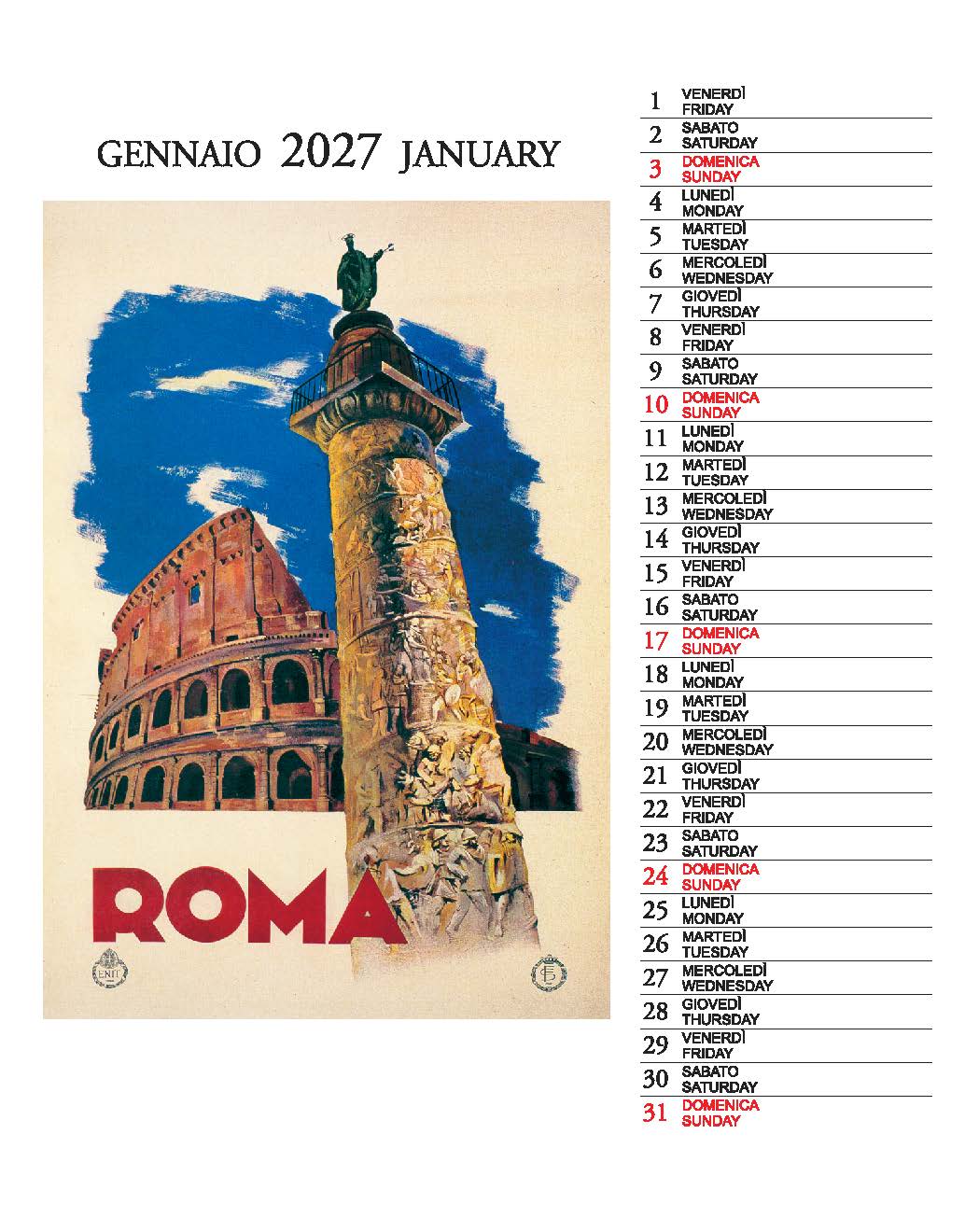 2027 Roma - Desk Easel Calendar
