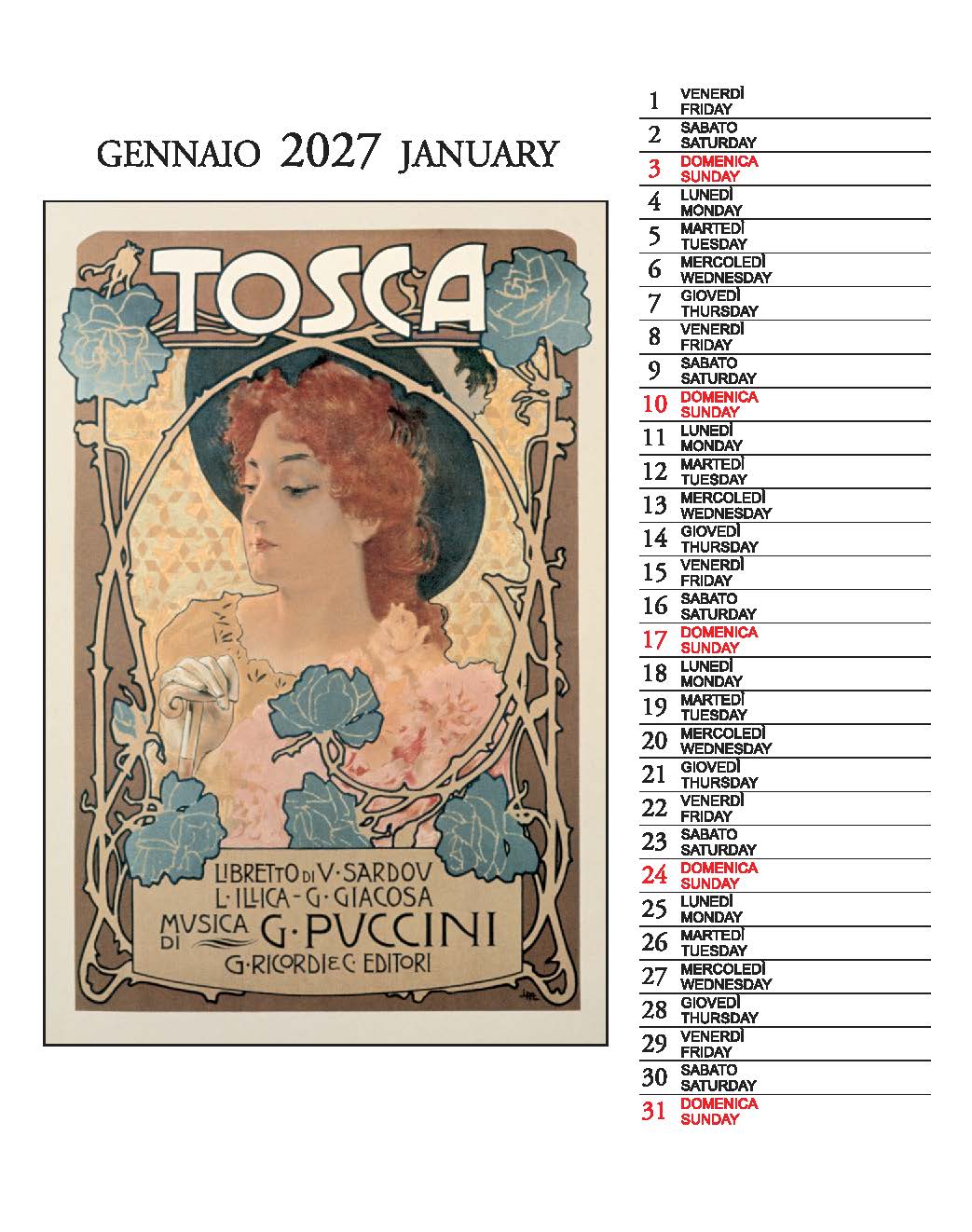 2027 Opera - Desk Easel Calendar