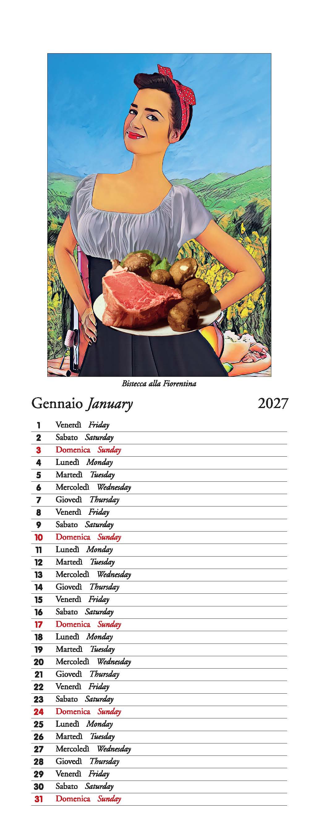 2027 Italian Food - Slim Wall Calendar