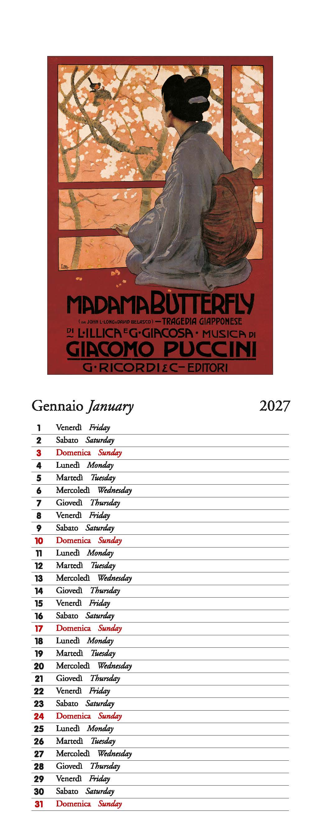 2027 Opera - Slim Wall Calendar