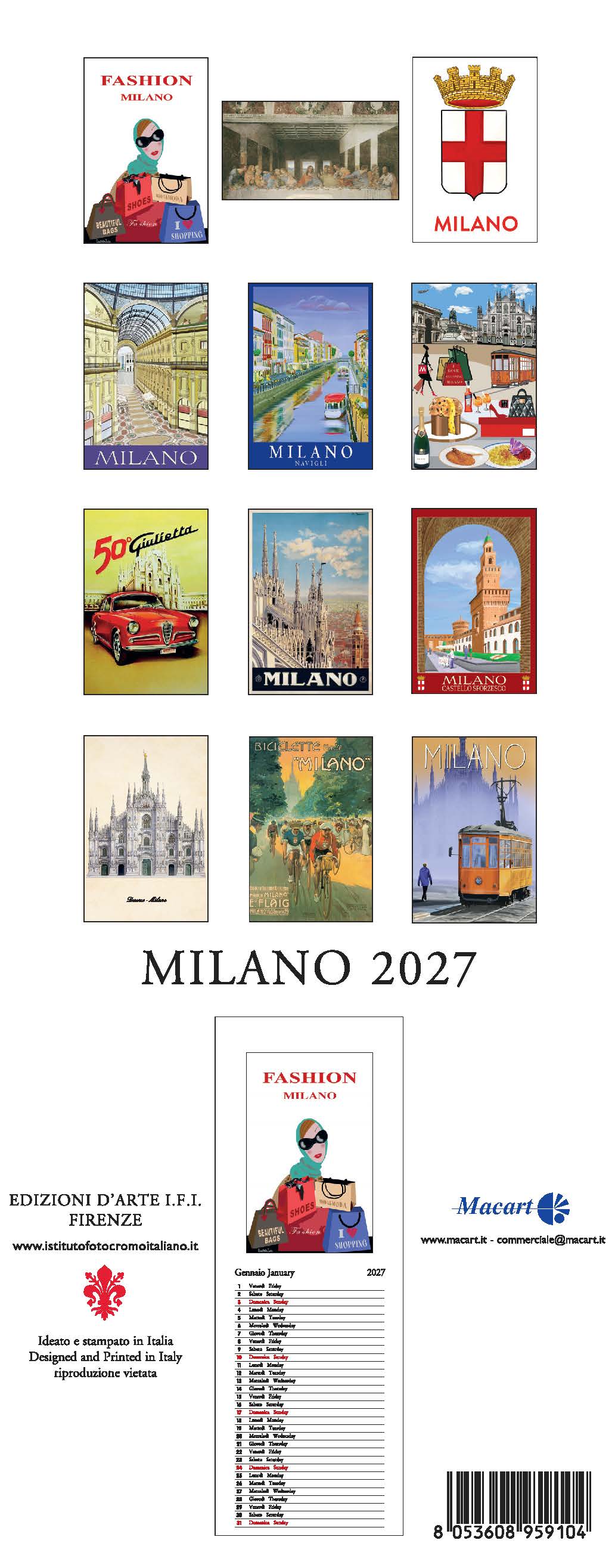 2027 Milano - Slim Wall Calendar