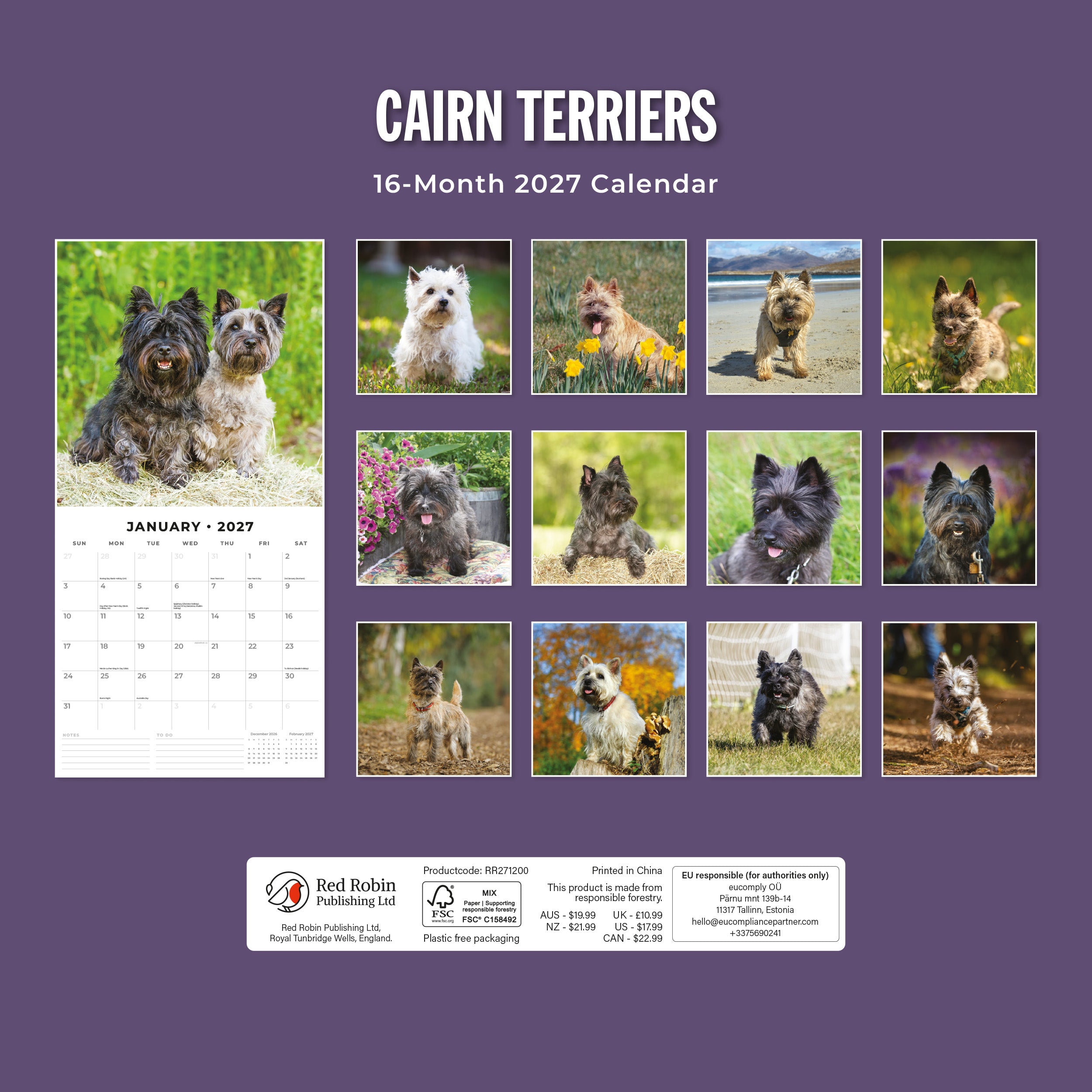 2027 Cairn Terriers - Square Wall Calendar