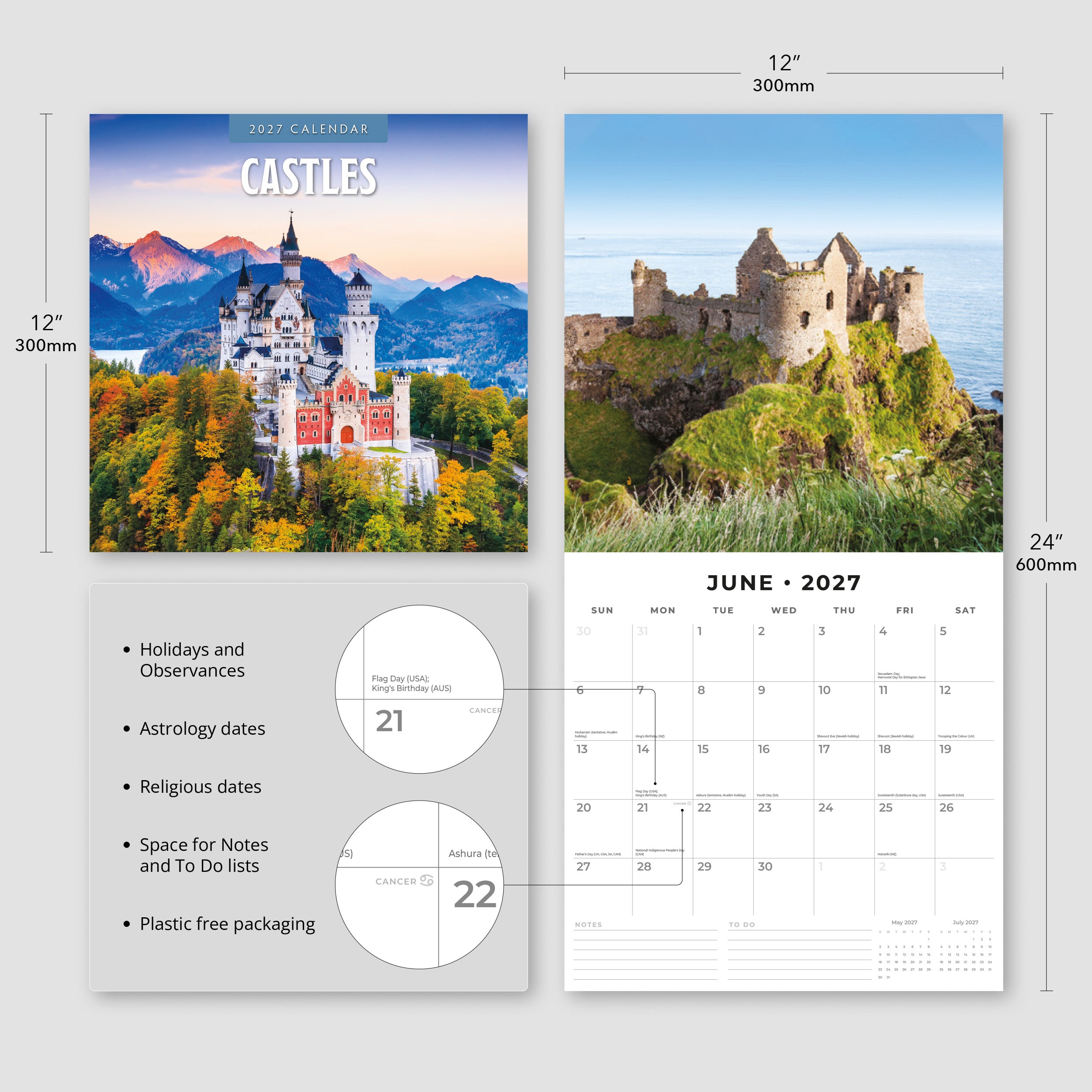 2027 Castles - Square Wall Calendar