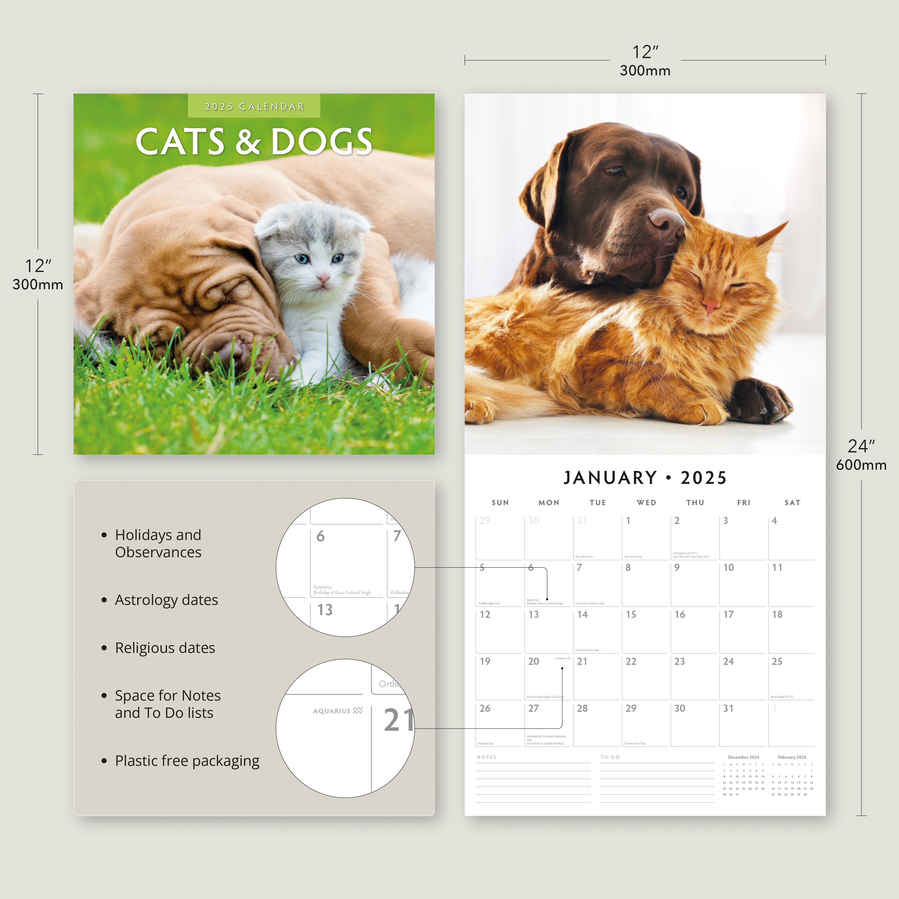 2025 Cats & Dogs - Square Wall Calendar