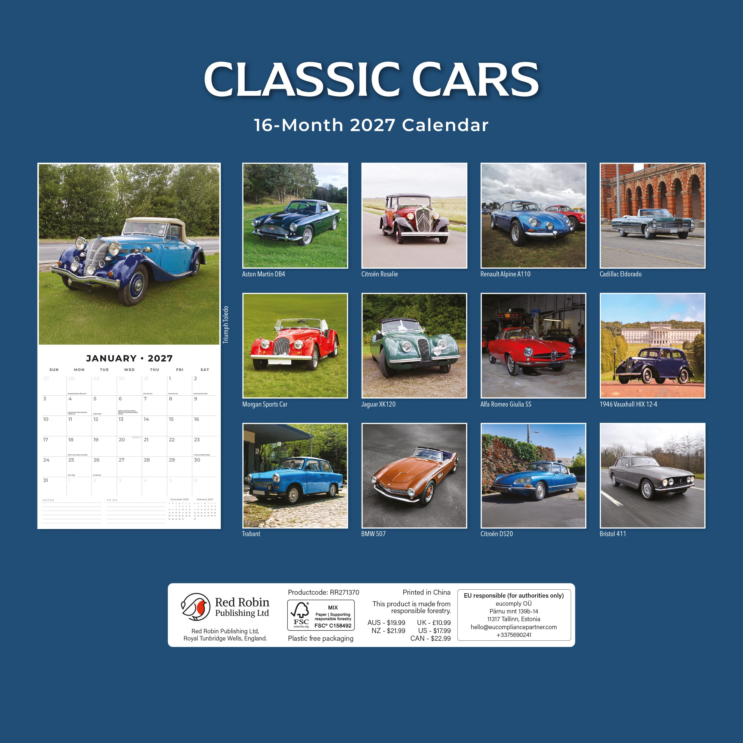 2027 Classic Cars - Square Wall Calendar