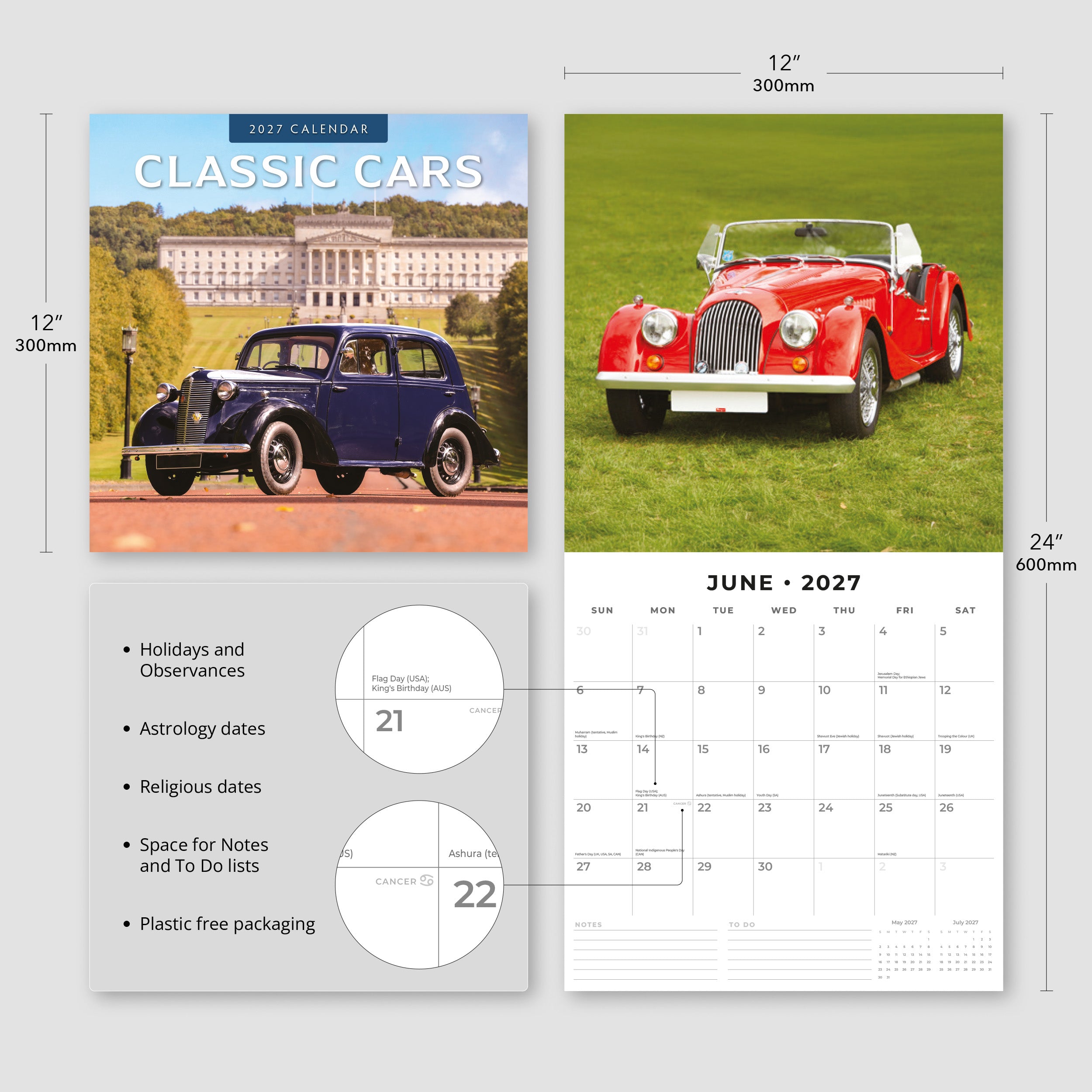 2027 Classic Cars - Square Wall Calendar