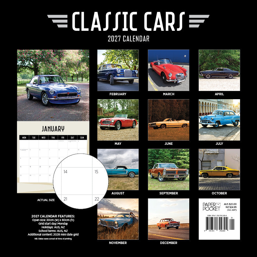 2027 Classic Cars - Square Wall Calendar