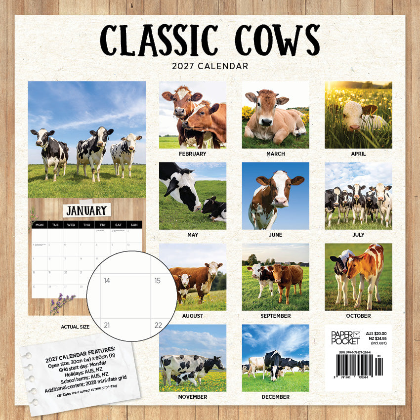 2027 Classic Cows  - Square Wall Calendar