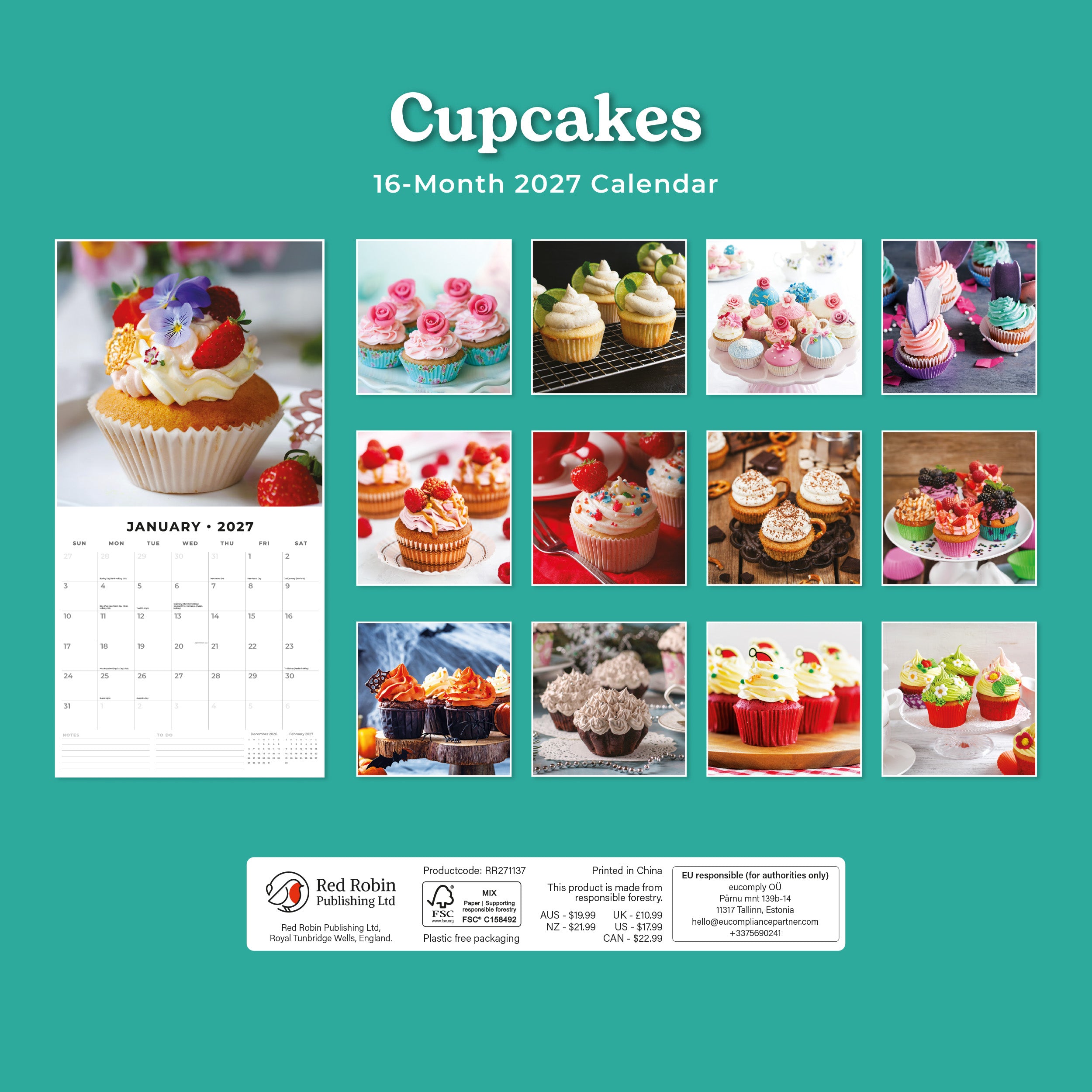 2027 Cupcakes - Square Wall Calendar