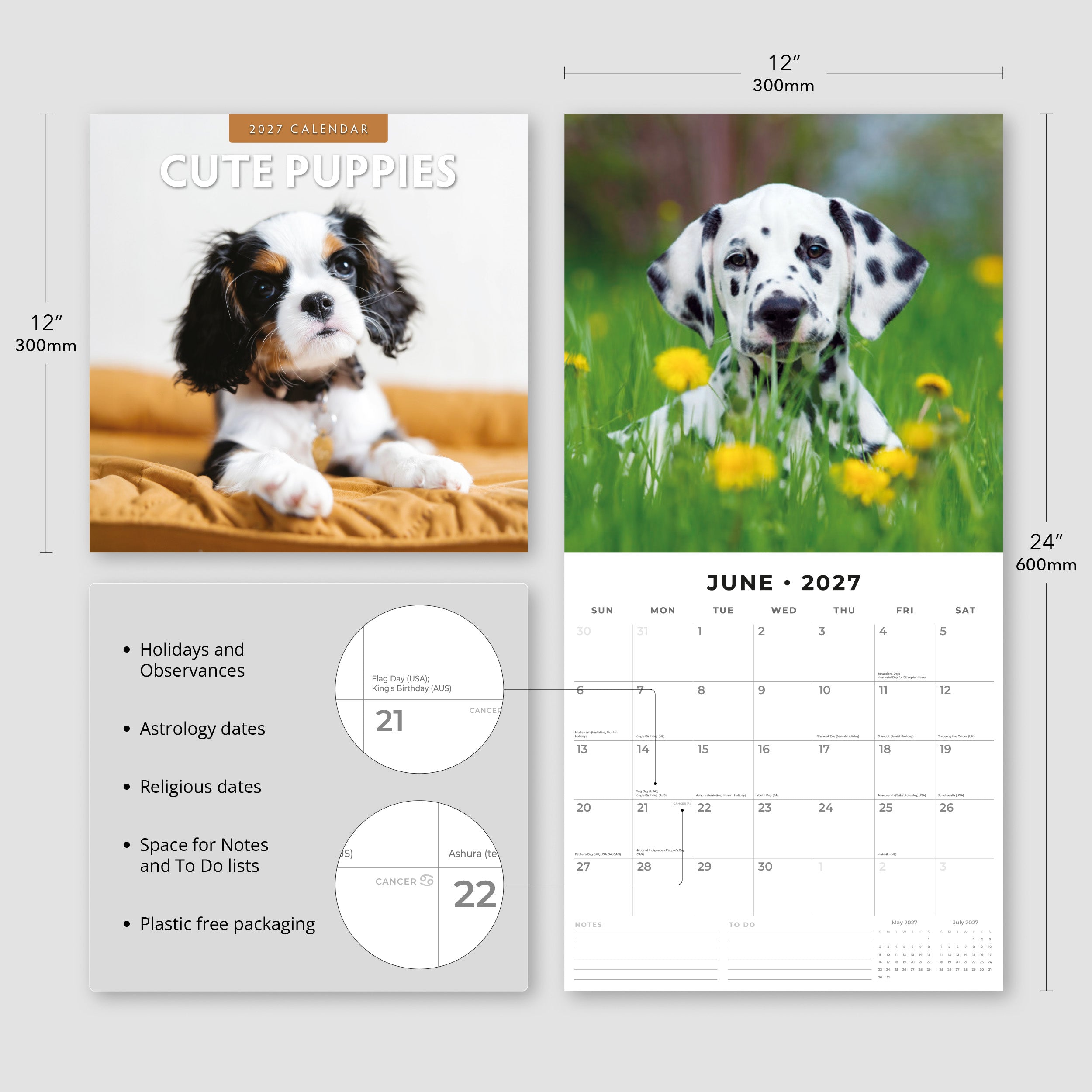 2027 Cute Puppies - Square Wall Calendar