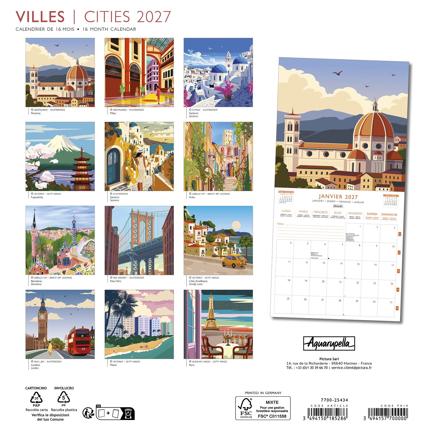 2027 Cities - Square Wall Calendar