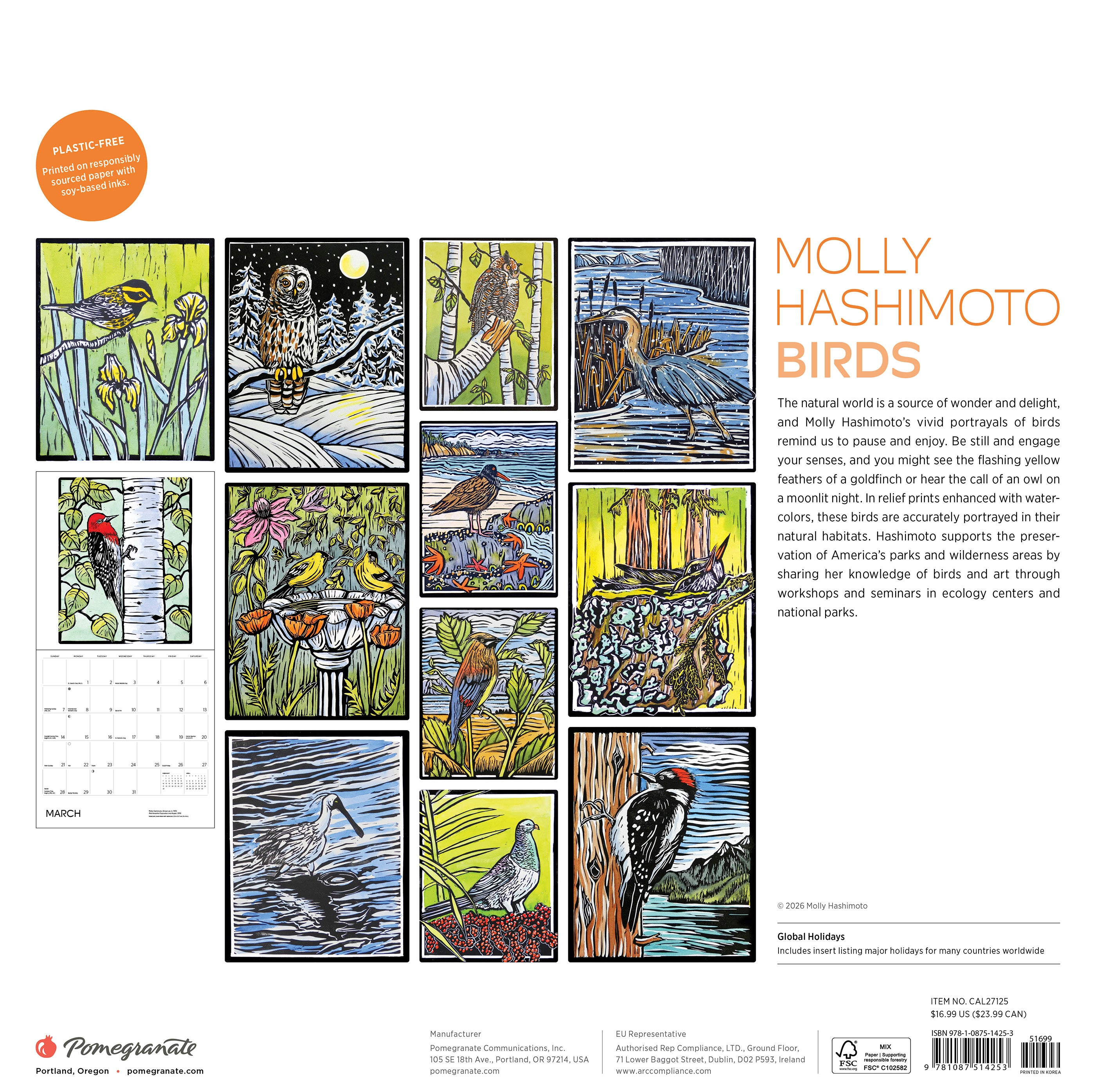 2027 Molly Hashimoto Birds - Square Wall Calendar