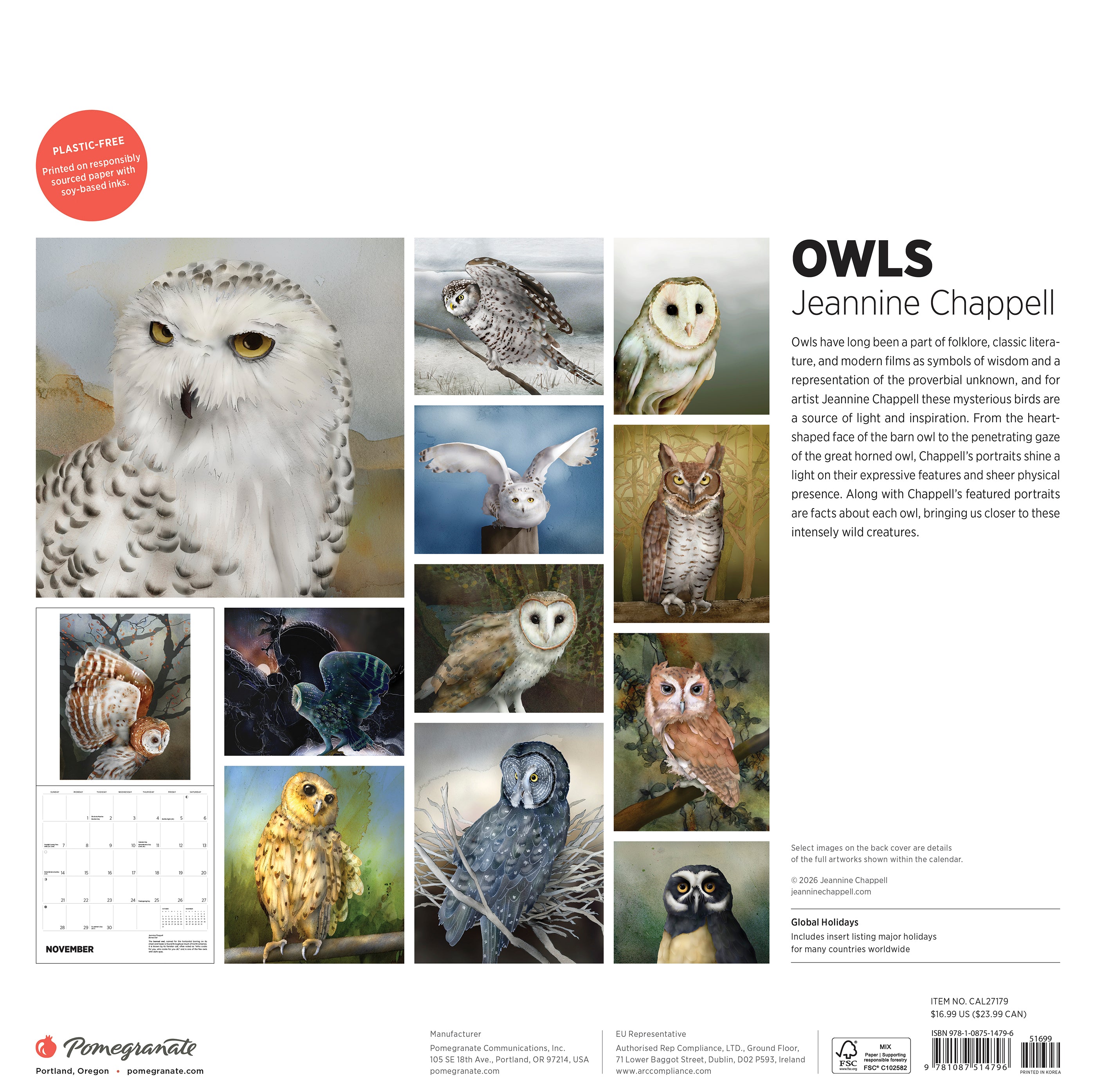 2027 Owls Jeannine Chappell - Square Wall Calendar