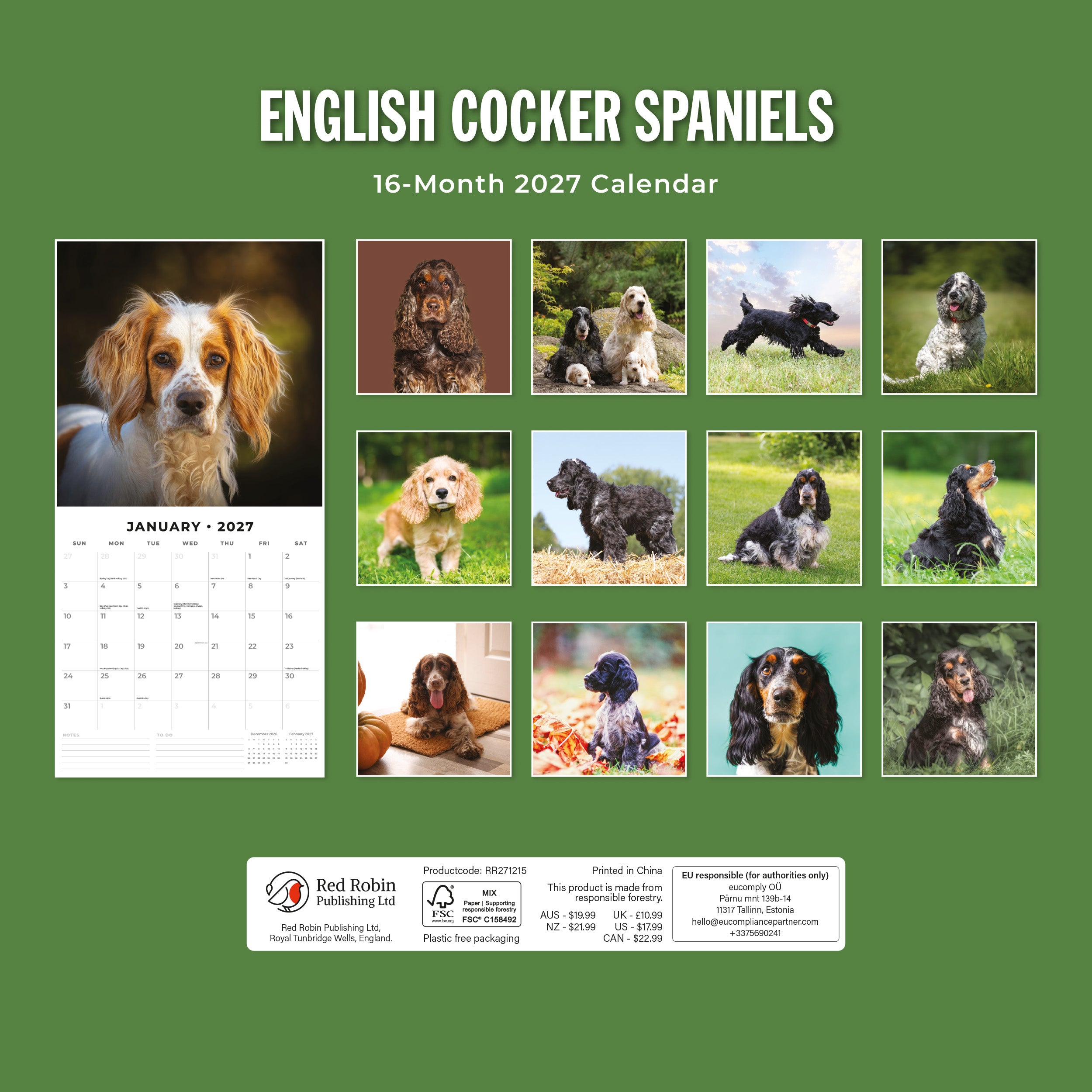 2027 English Cocker Spaniels - Square Wall Calendar
