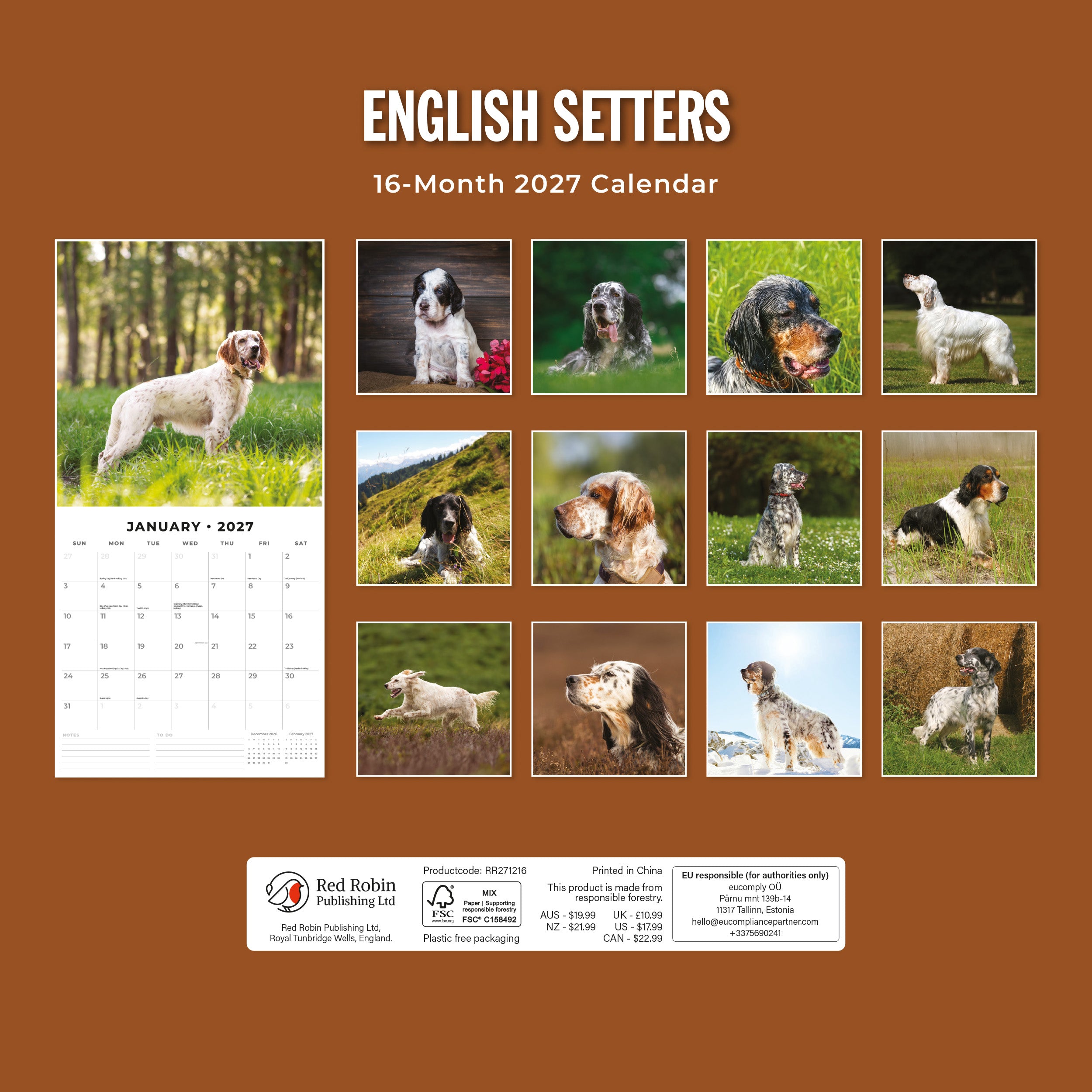 2027 English Setters - Square Wall Calendar